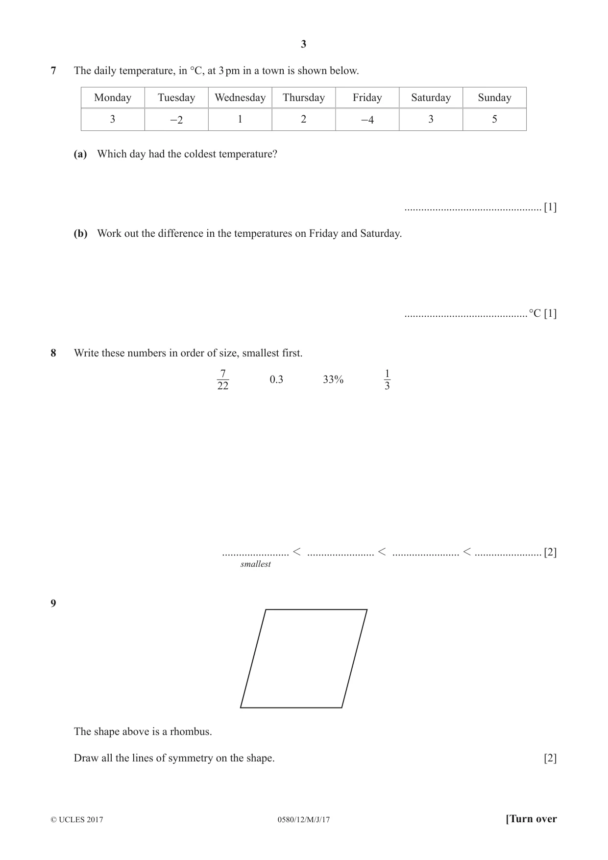 Cambridge IGCSE Mathematics 0580 2017 May/June Paper 1 · Variant 2 question paper, page 3 of 12