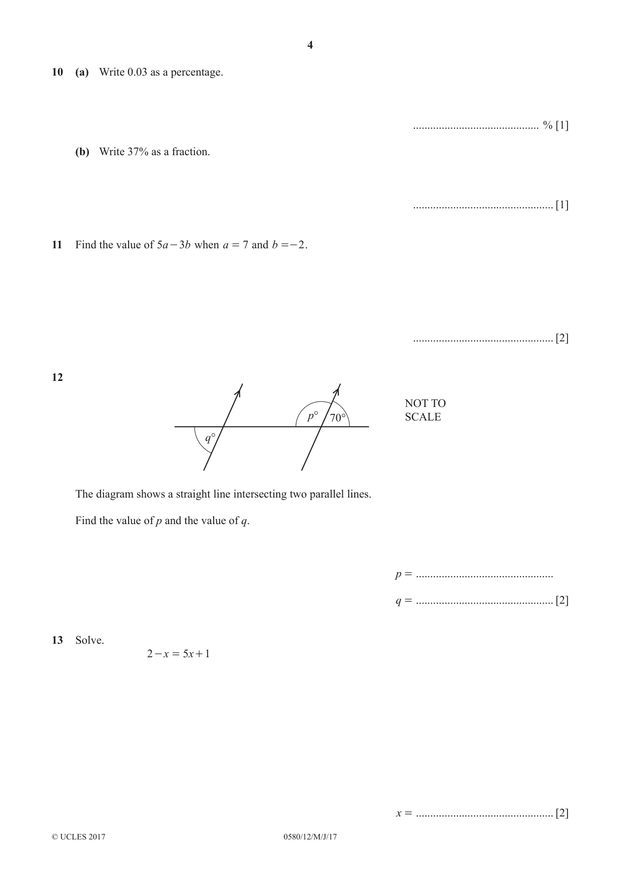 Cambridge IGCSE Mathematics 0580 2017 May/June Paper 1 · Variant 2 question paper, page 4 of 12