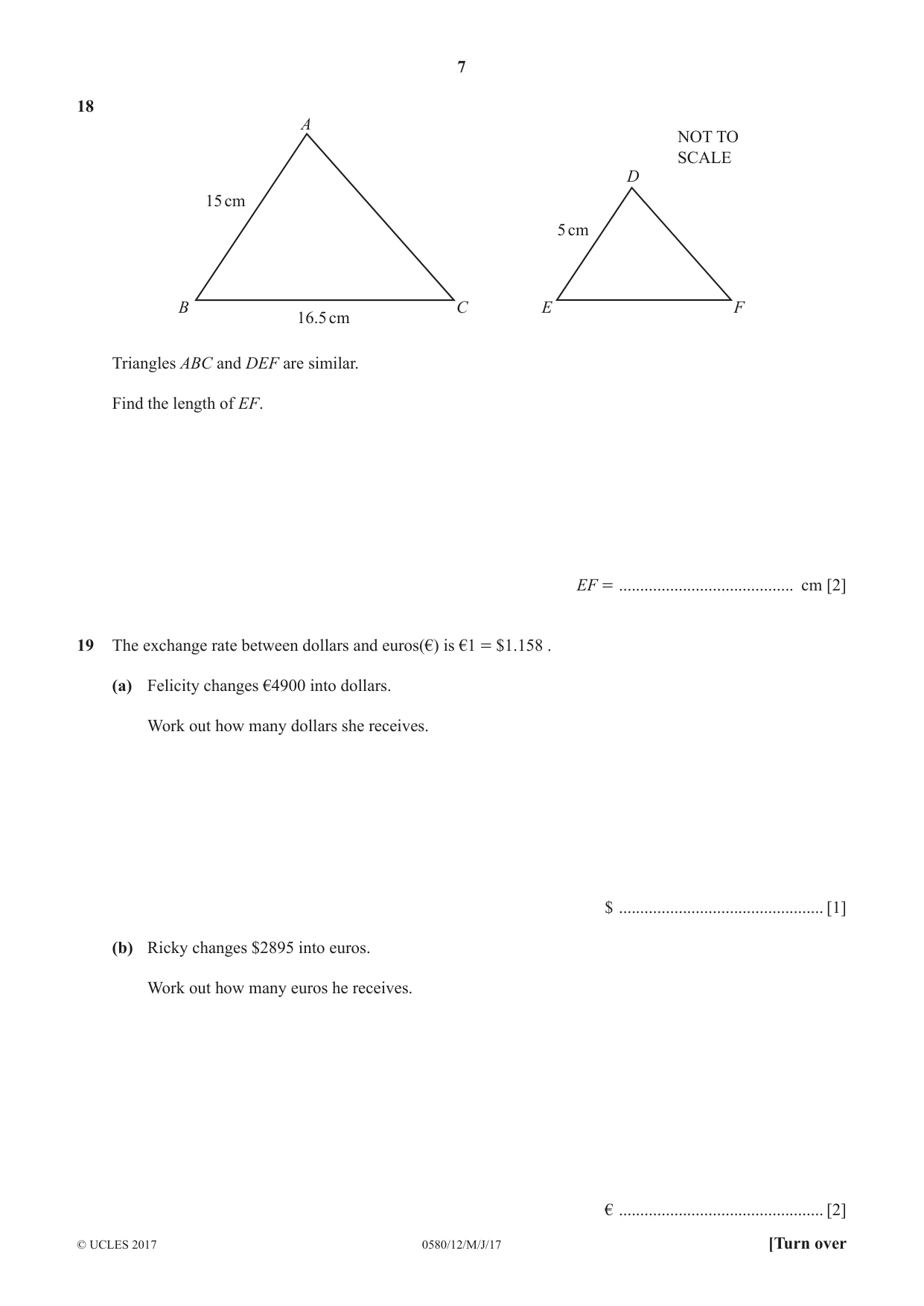 Cambridge IGCSE Mathematics 0580 2017 May/June Paper 1 · Variant 2 question paper, page 7 of 12