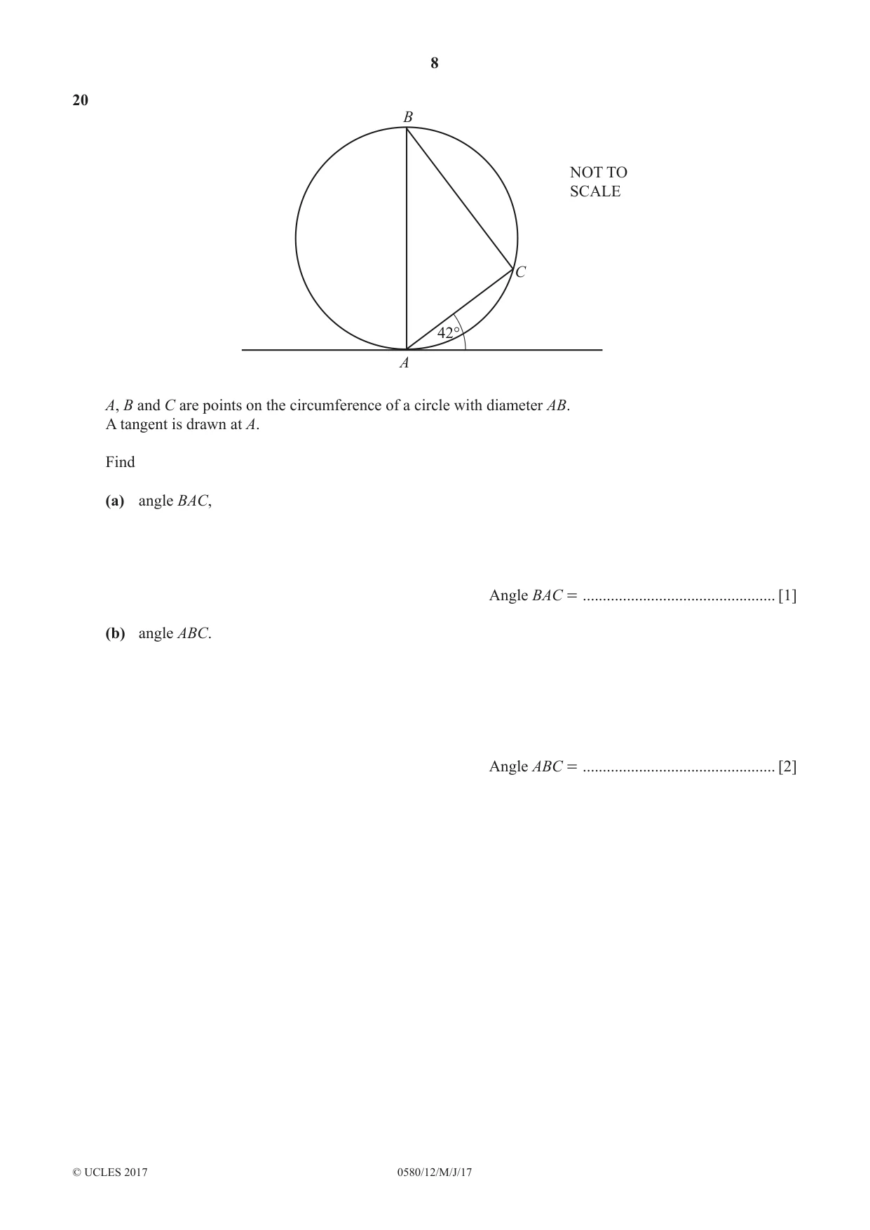 Cambridge IGCSE Mathematics 0580 2017 May/June Paper 1 · Variant 2 question paper, page 8 of 12