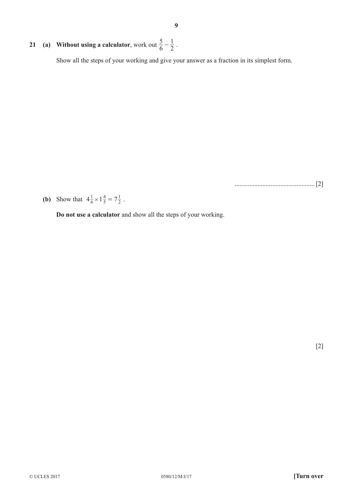 Cambridge IGCSE Mathematics 0580 2017 May/June Paper 1 · Variant 2 question paper, page 9 of 12