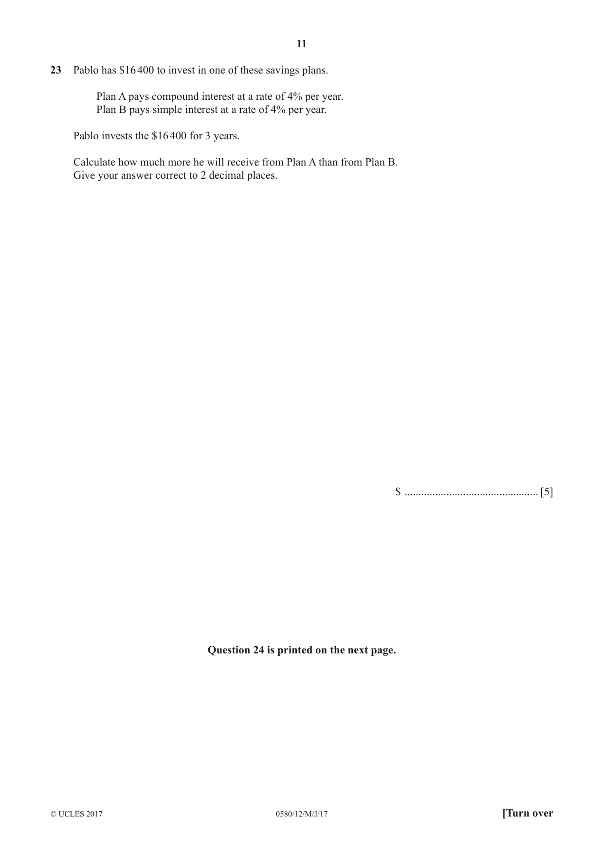 Cambridge IGCSE Mathematics 0580 2017 May/June Paper 1 · Variant 2 question paper, page 11 of 12
