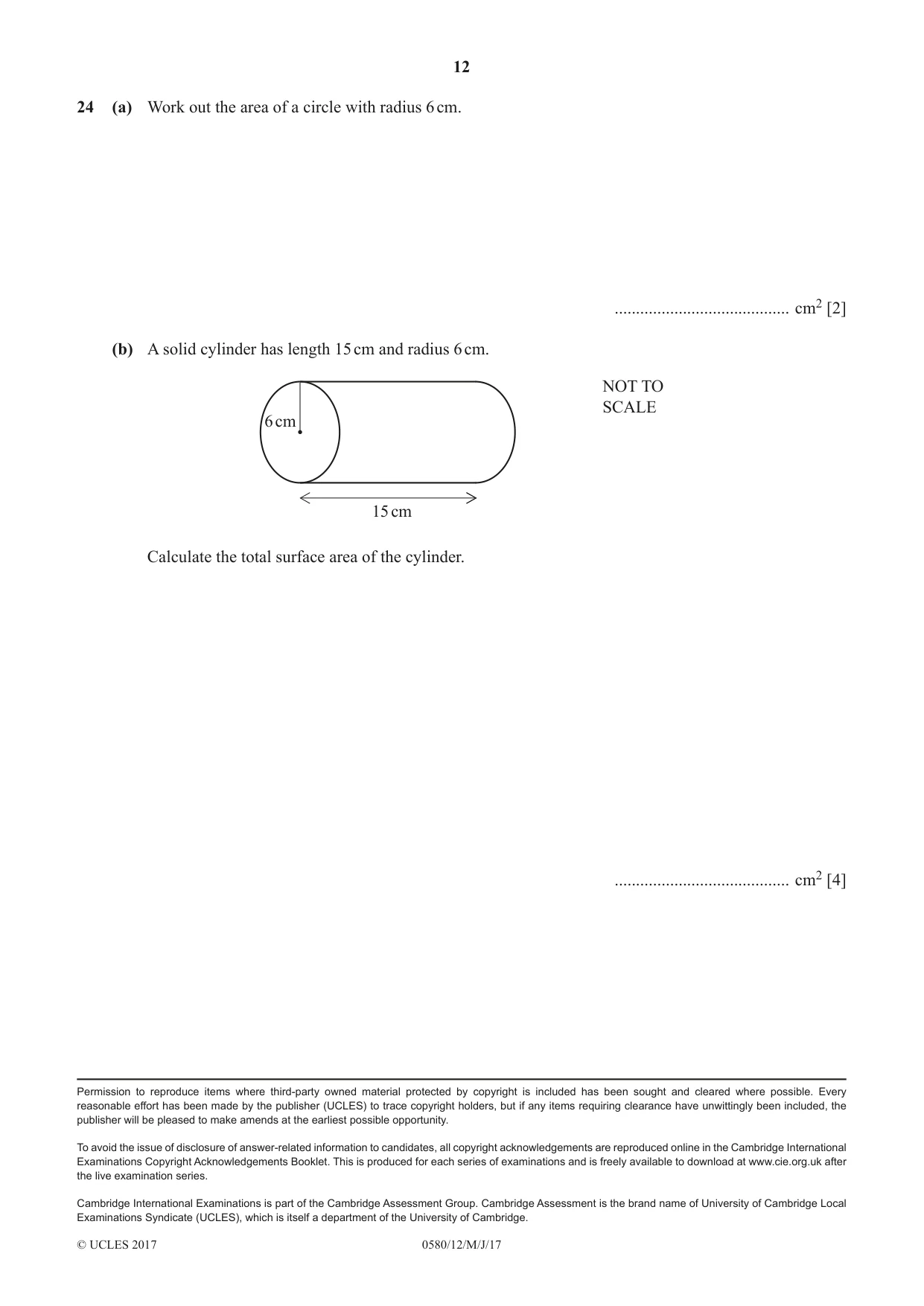Cambridge IGCSE Mathematics 0580 2017 May/June Paper 1 · Variant 2 question paper, page 12 of 12