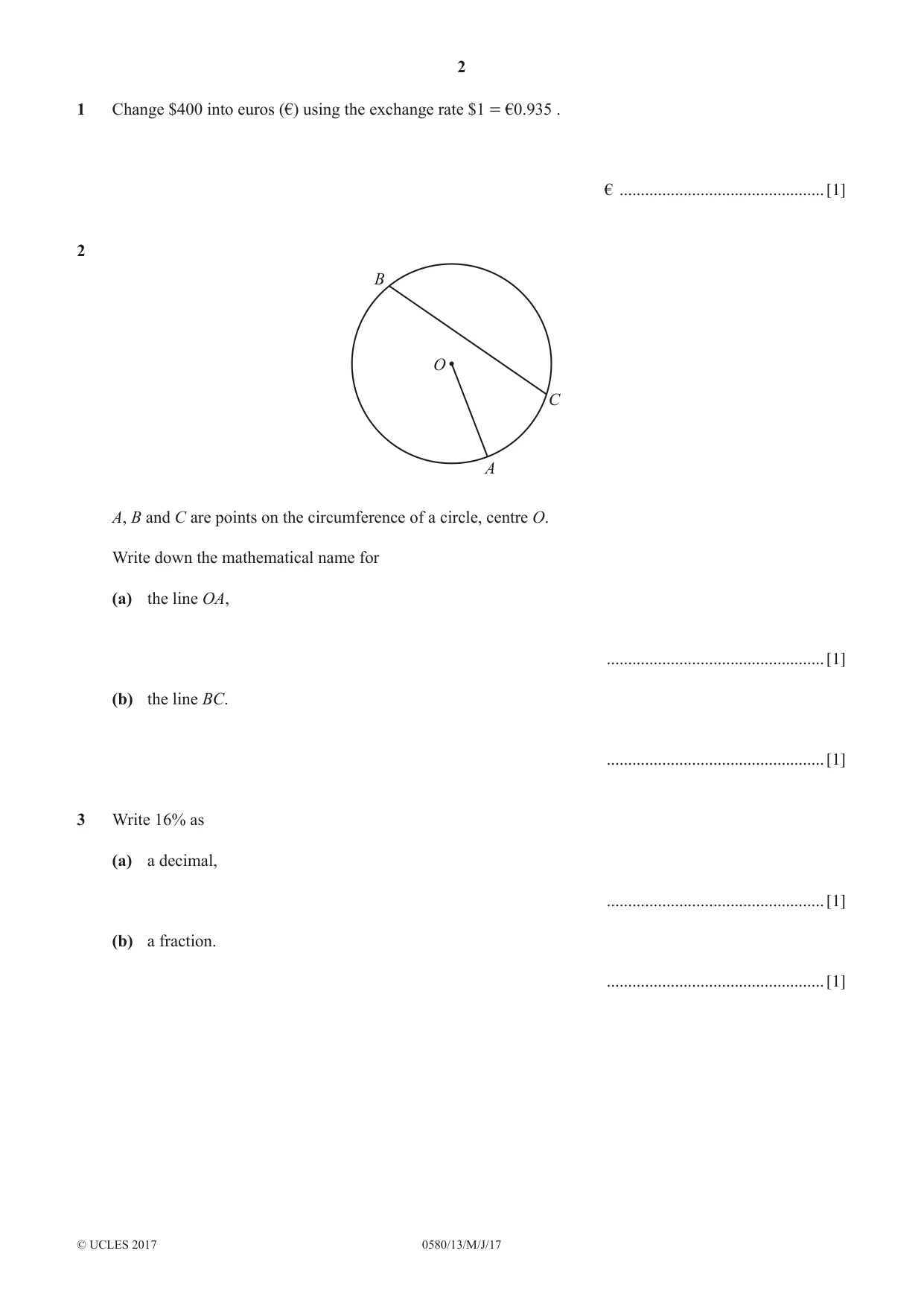 Cambridge IGCSE Mathematics 0580 2017 May/June Paper 1 · Variant 3 question paper, page 2 of 12