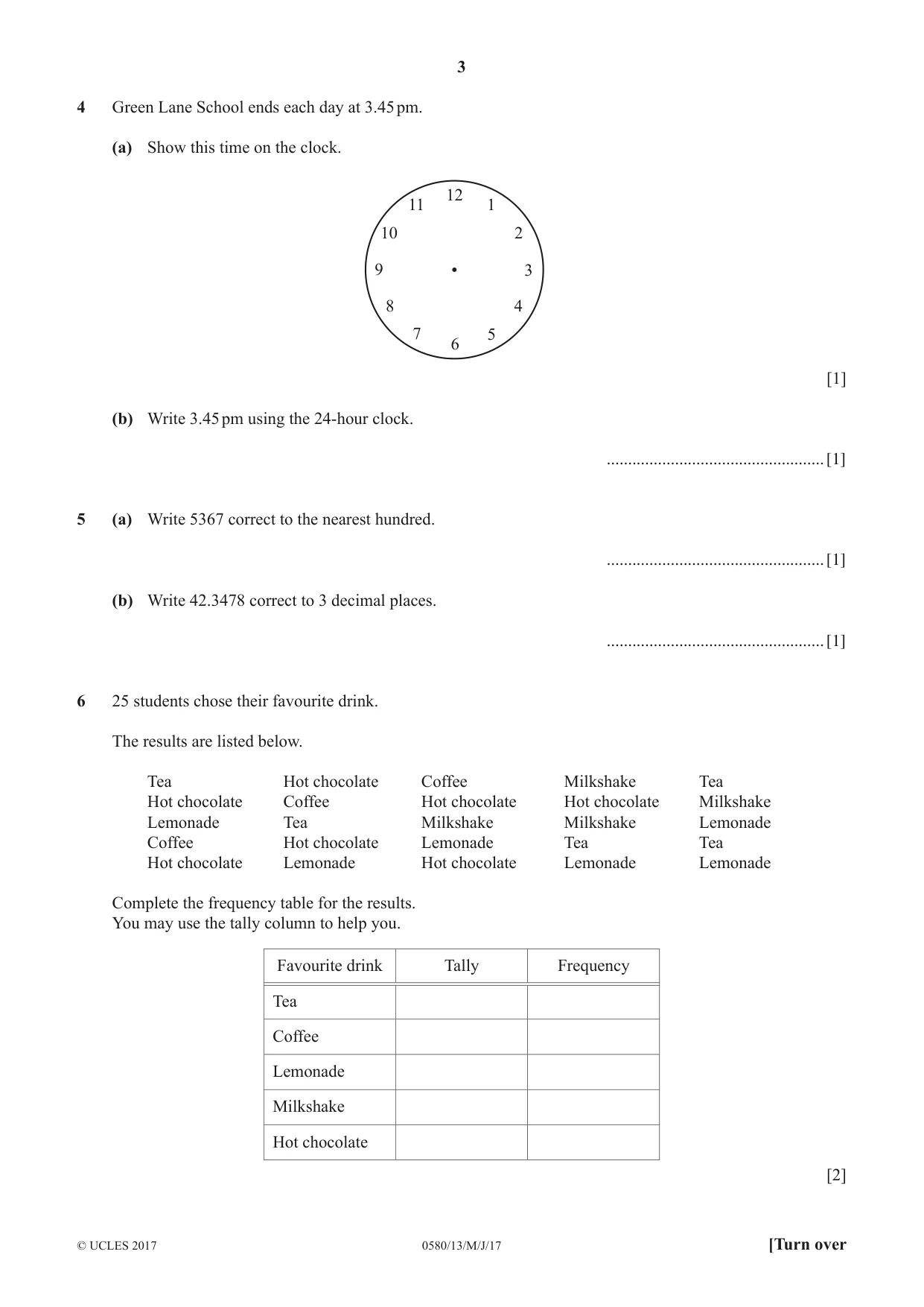 Cambridge IGCSE Mathematics 0580 2017 May/June Paper 1 · Variant 3 question paper, page 3 of 12