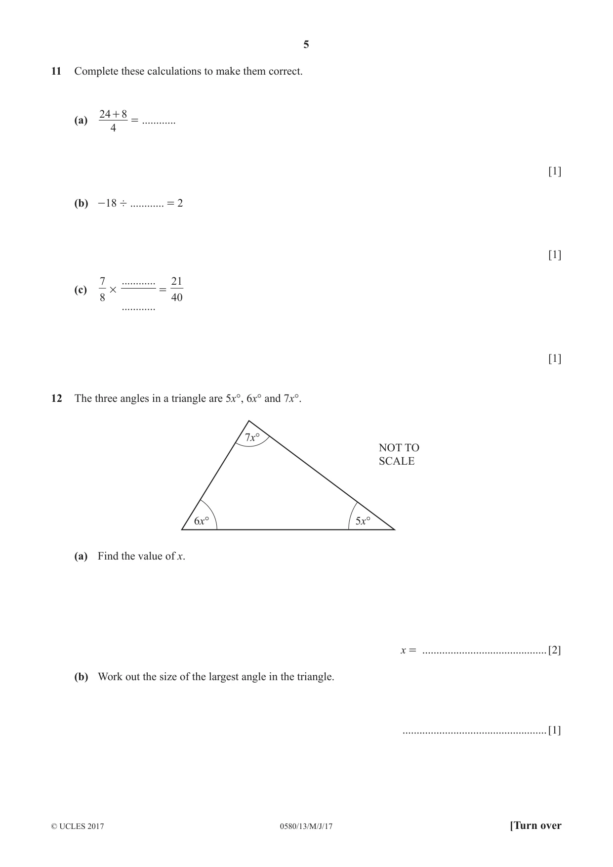 Cambridge IGCSE Mathematics 0580 2017 May/June Paper 1 · Variant 3 question paper, page 5 of 12