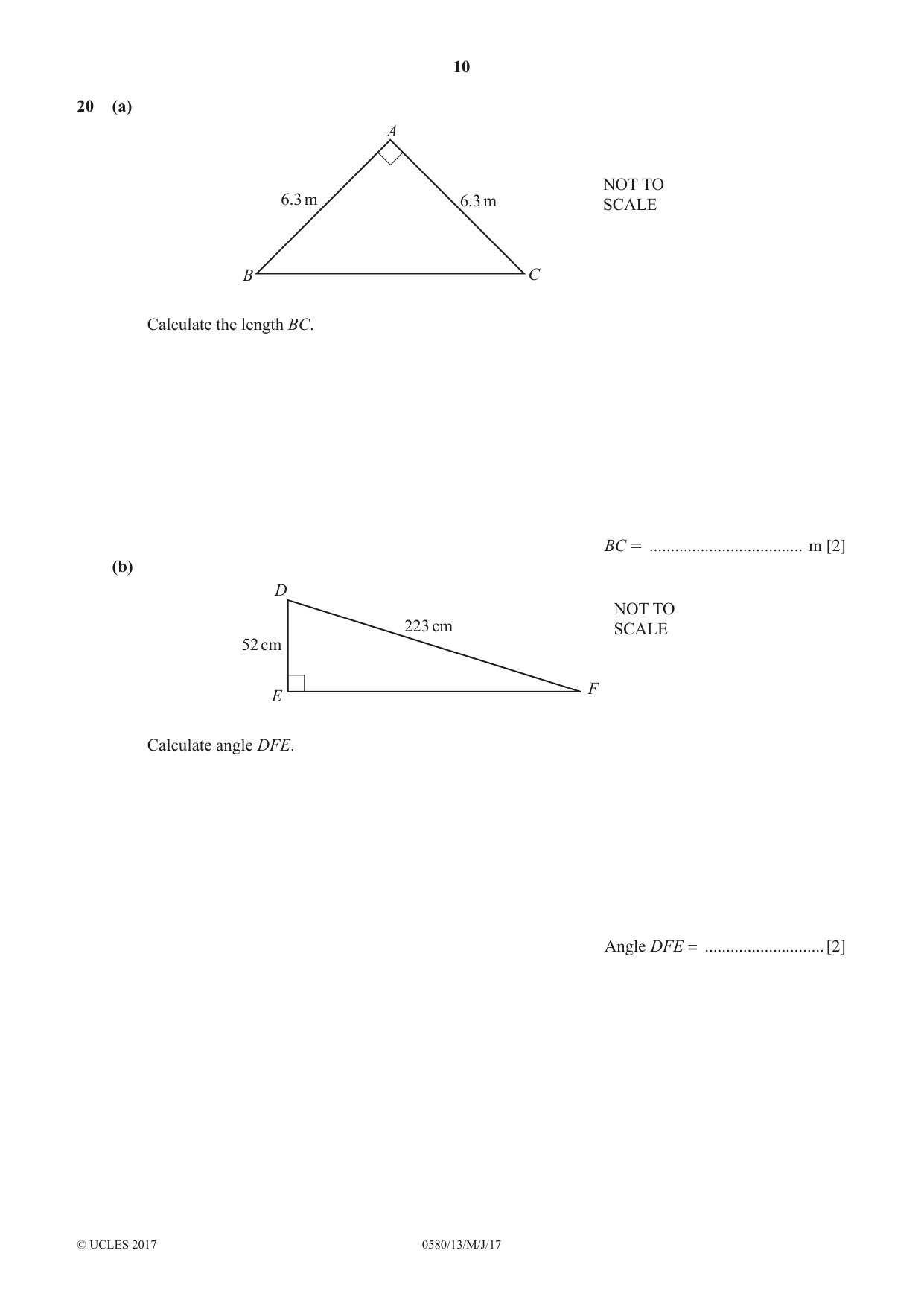 Cambridge IGCSE Mathematics 0580 2017 May/June Paper 1 · Variant 3 question paper, page 10 of 12