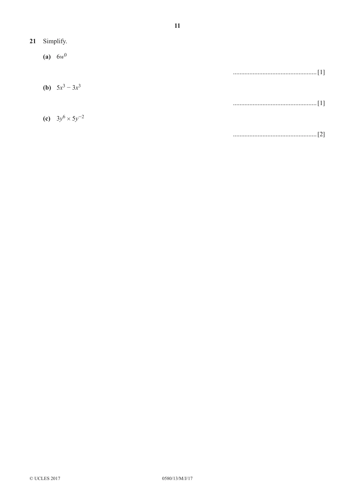 Cambridge IGCSE Mathematics 0580 2017 May/June Paper 1 · Variant 3 question paper, page 11 of 12