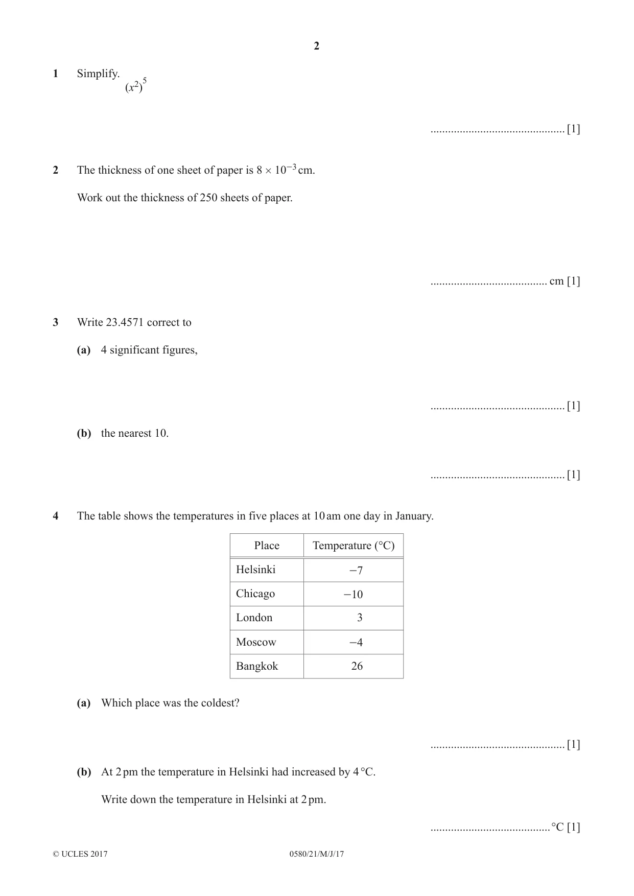 Cambridge IGCSE Mathematics 0580 2017 May/June Paper 2 · Variant 1 question paper, page 2 of 16