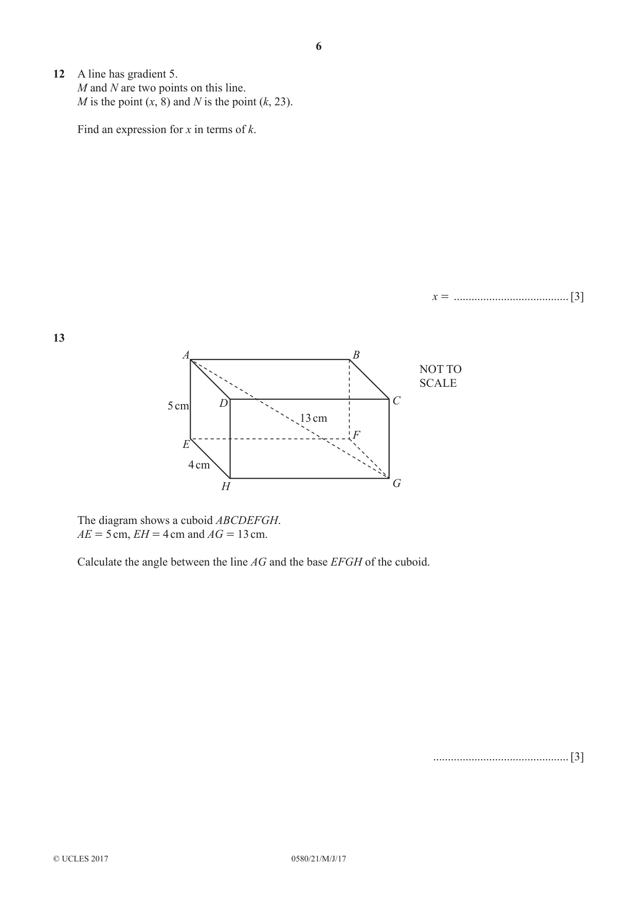 Cambridge IGCSE Mathematics 0580 2017 May/June Paper 2 · Variant 1 question paper, page 6 of 16