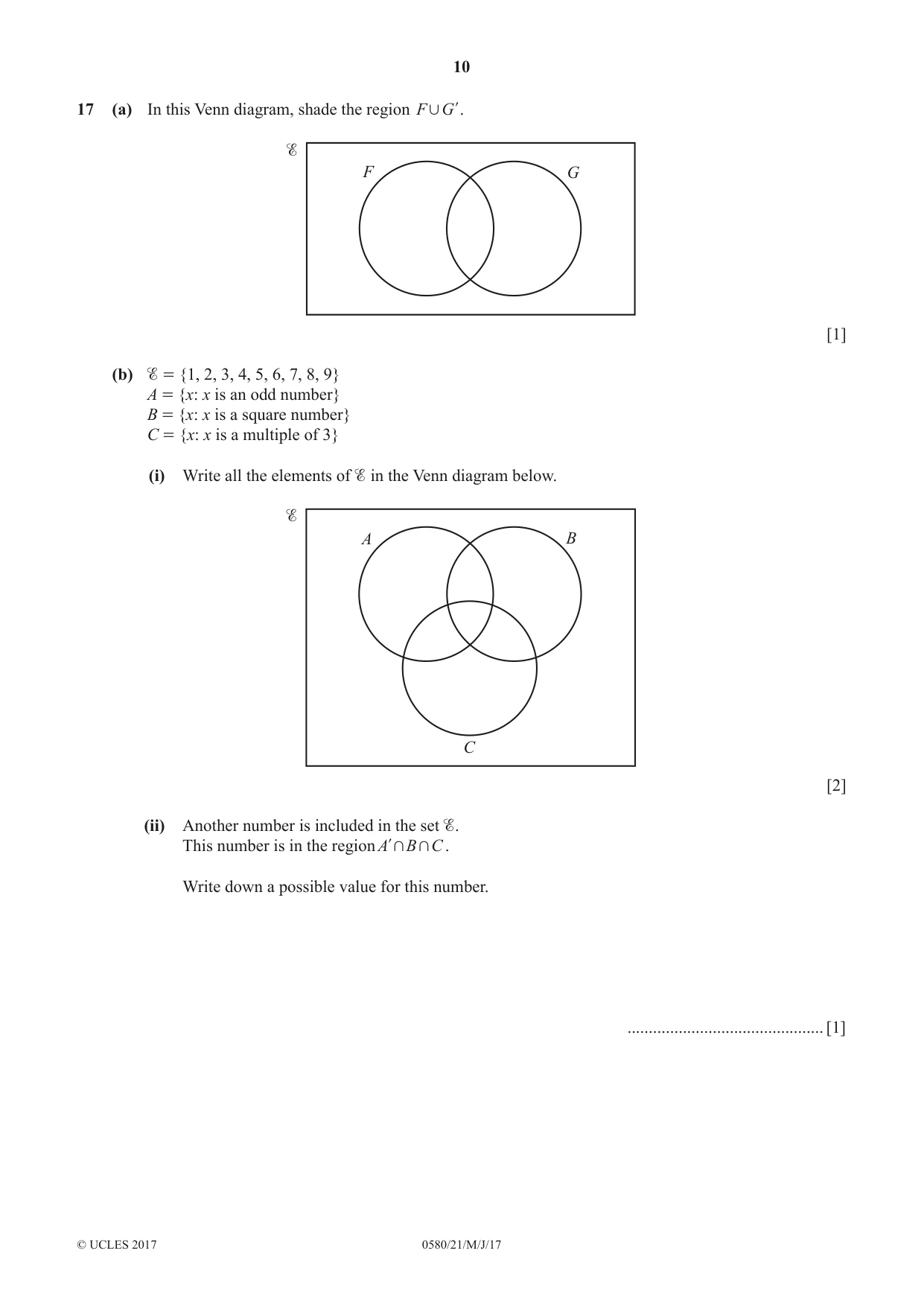 Cambridge IGCSE Mathematics 0580 2017 May/June Paper 2 · Variant 1 question paper, page 10 of 16