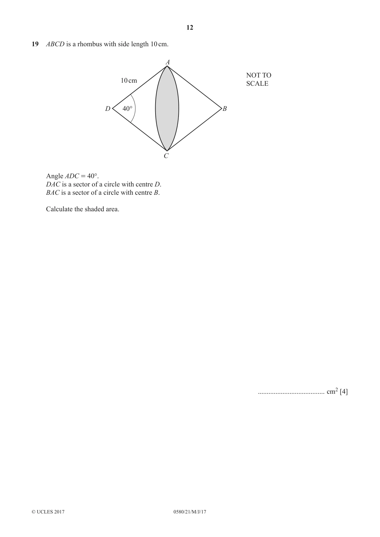 Cambridge IGCSE Mathematics 0580 2017 May/June Paper 2 · Variant 1 question paper, page 12 of 16