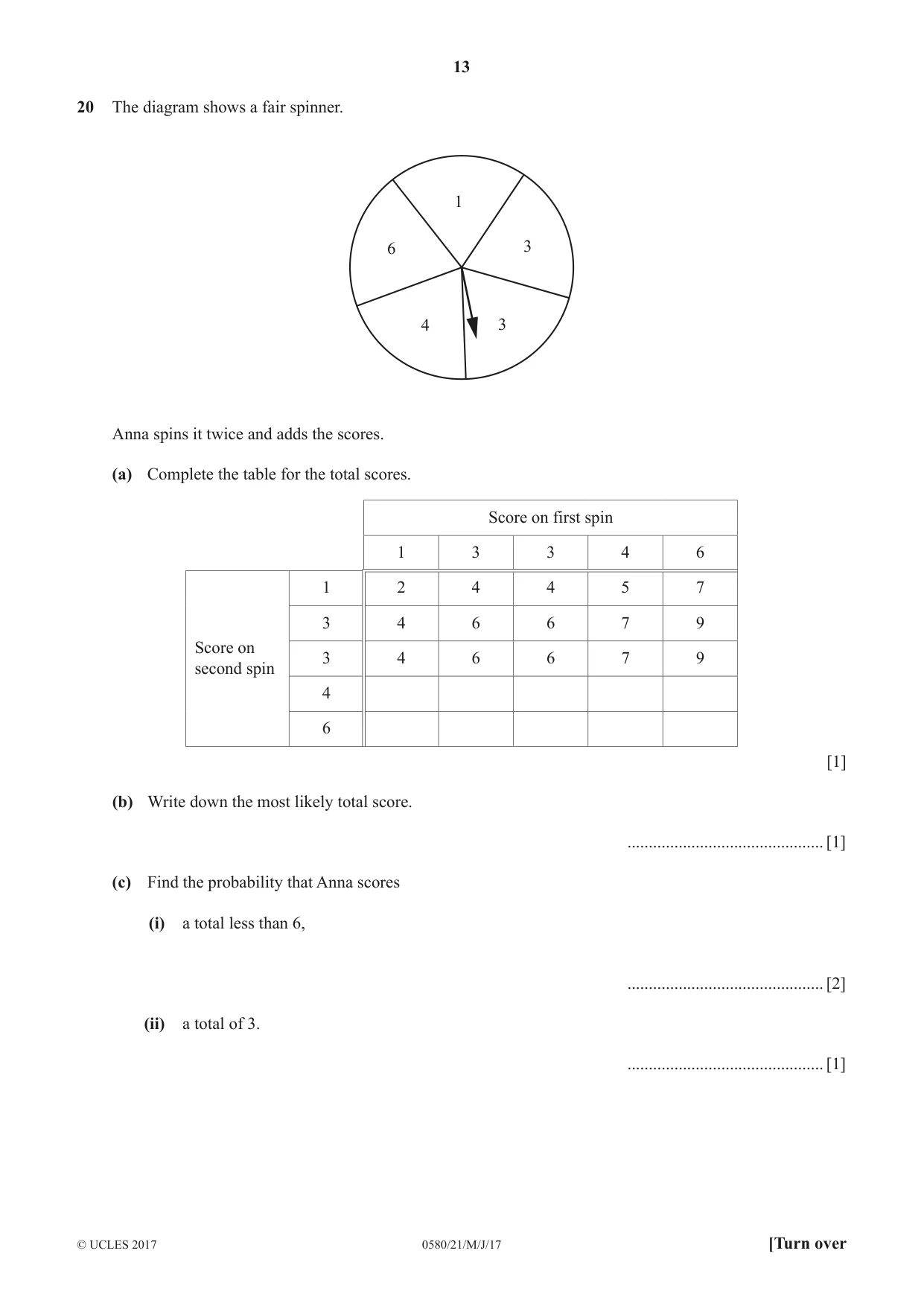 Cambridge IGCSE Mathematics 0580 2017 May/June Paper 2 · Variant 1 question paper, page 13 of 16