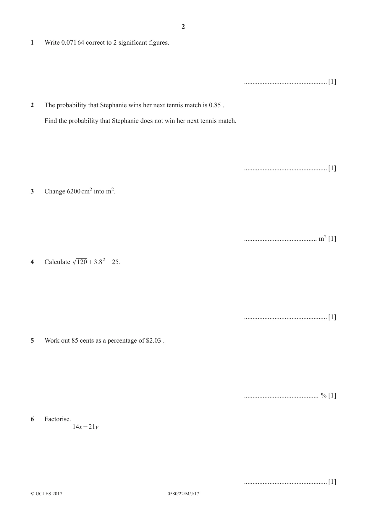 Cambridge IGCSE Mathematics 0580 2017 May/June Paper 2 · Variant 2 question paper, page 2 of 12