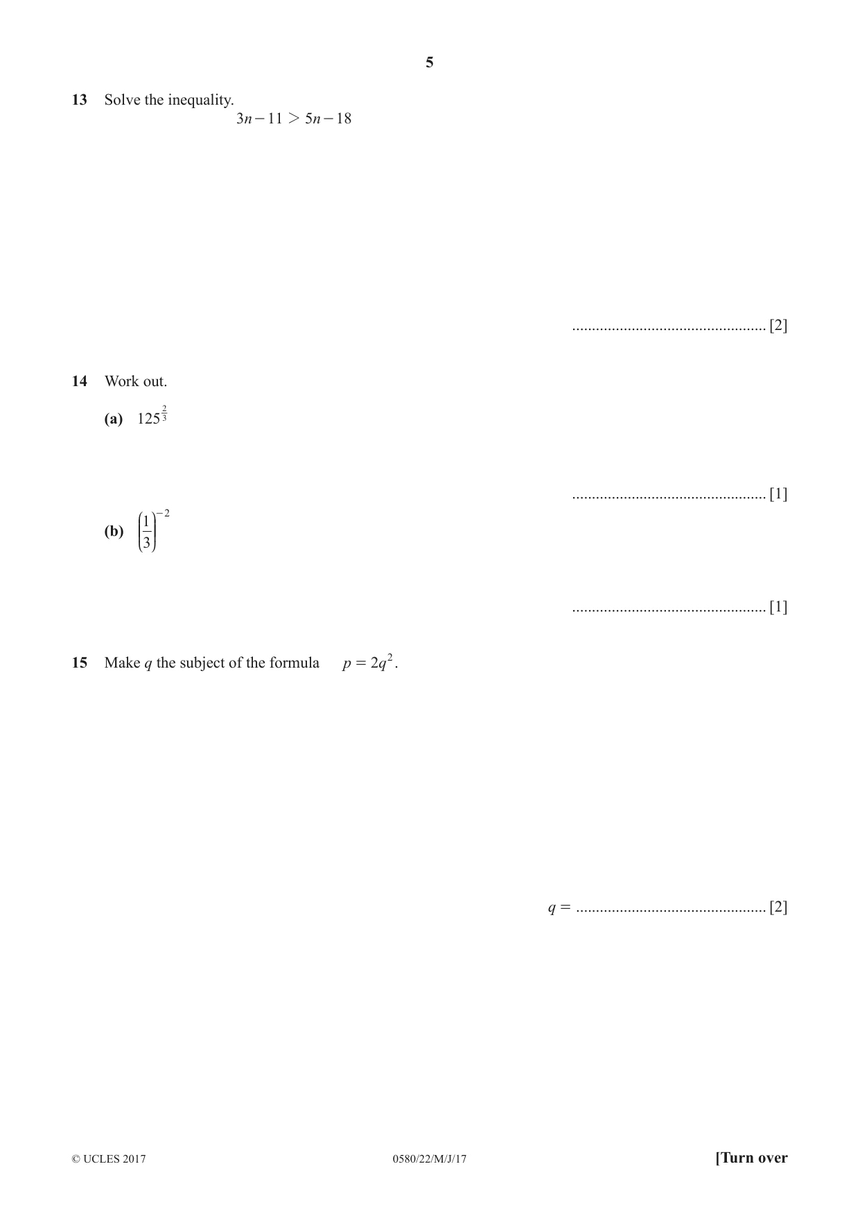 Cambridge IGCSE Mathematics 0580 2017 May/June Paper 2 · Variant 2 question paper, page 5 of 12