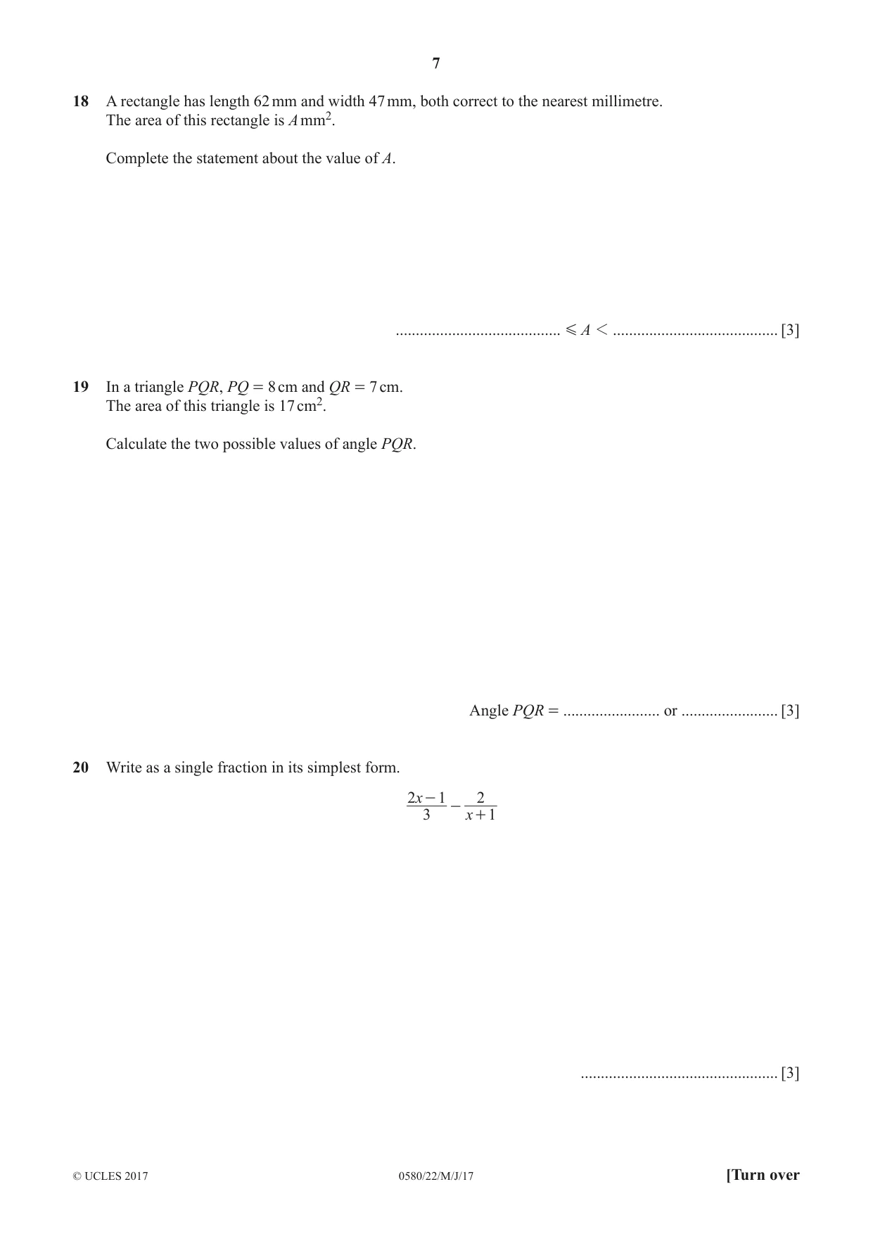 Cambridge IGCSE Mathematics 0580 2017 May/June Paper 2 · Variant 2 question paper, page 7 of 12