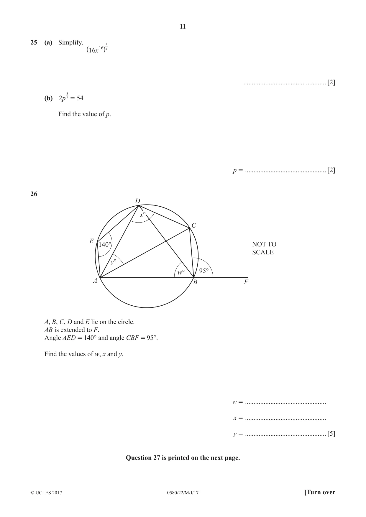 Cambridge IGCSE Mathematics 0580 2017 May/June Paper 2 · Variant 2 question paper, page 11 of 12