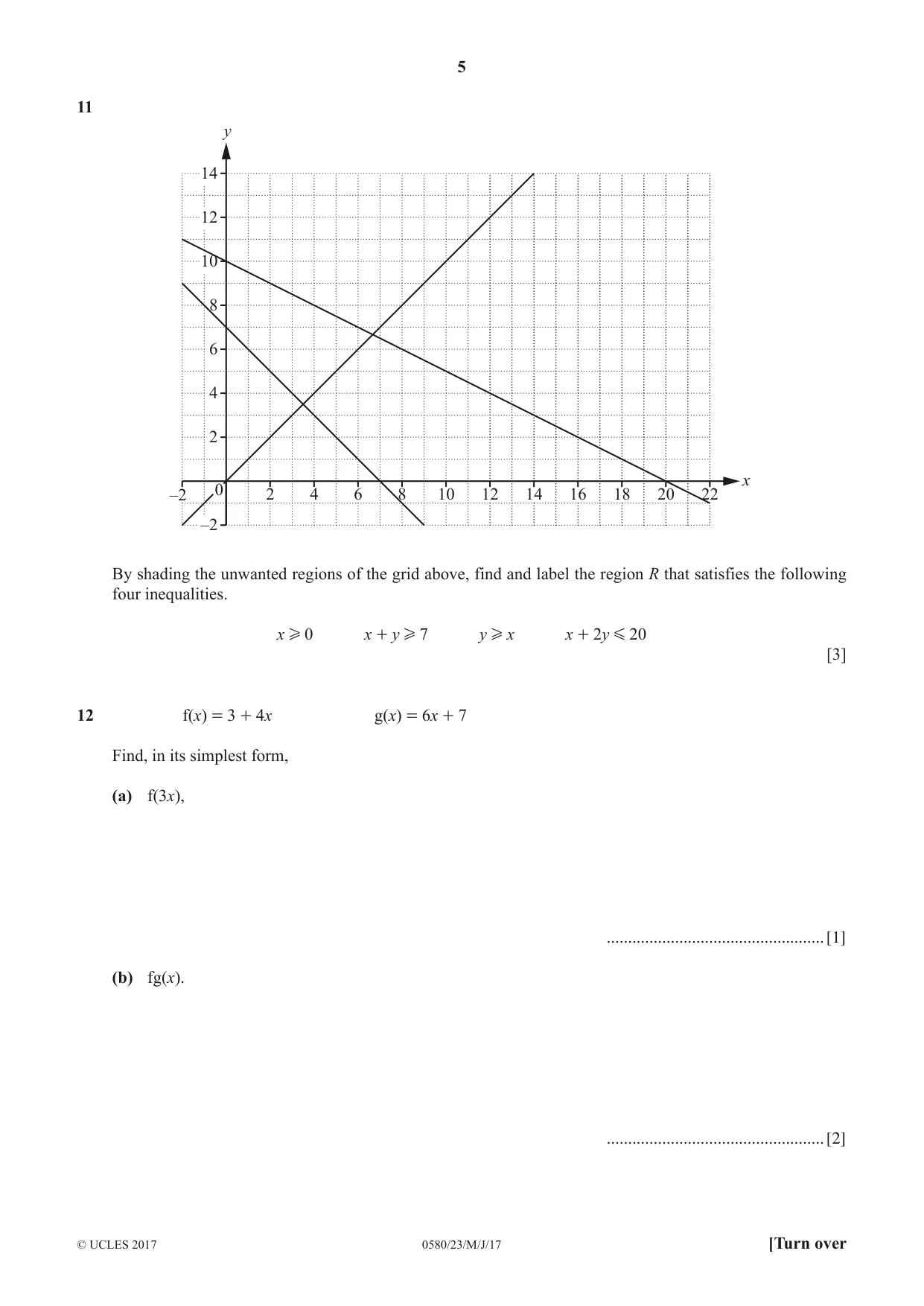 Cambridge IGCSE Mathematics 0580 2017 May/June Paper 2 · Variant 3 question paper, page 5 of 12