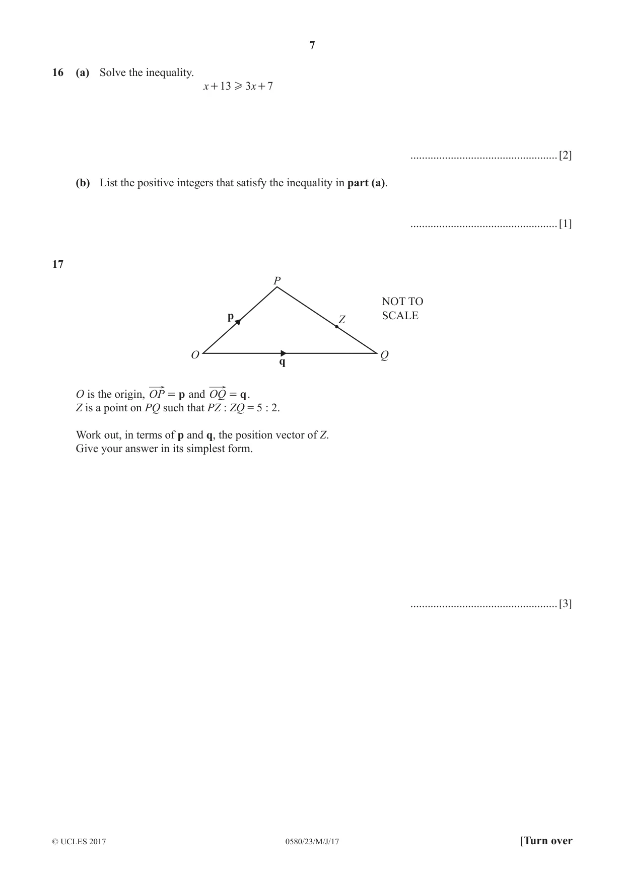 Cambridge IGCSE Mathematics 0580 2017 May/June Paper 2 · Variant 3 question paper, page 7 of 12