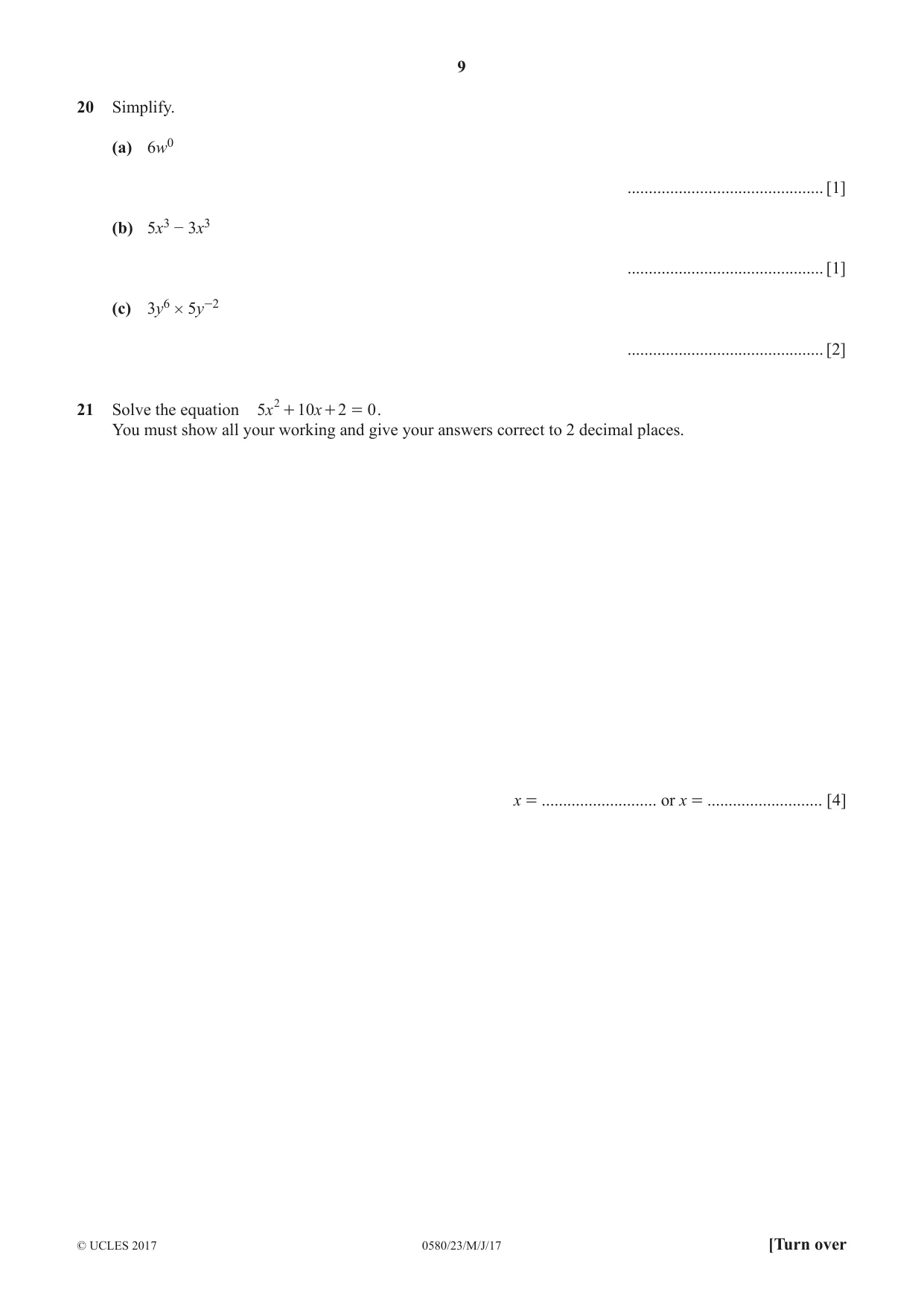 Cambridge IGCSE Mathematics 0580 2017 May/June Paper 2 · Variant 3 question paper, page 9 of 12