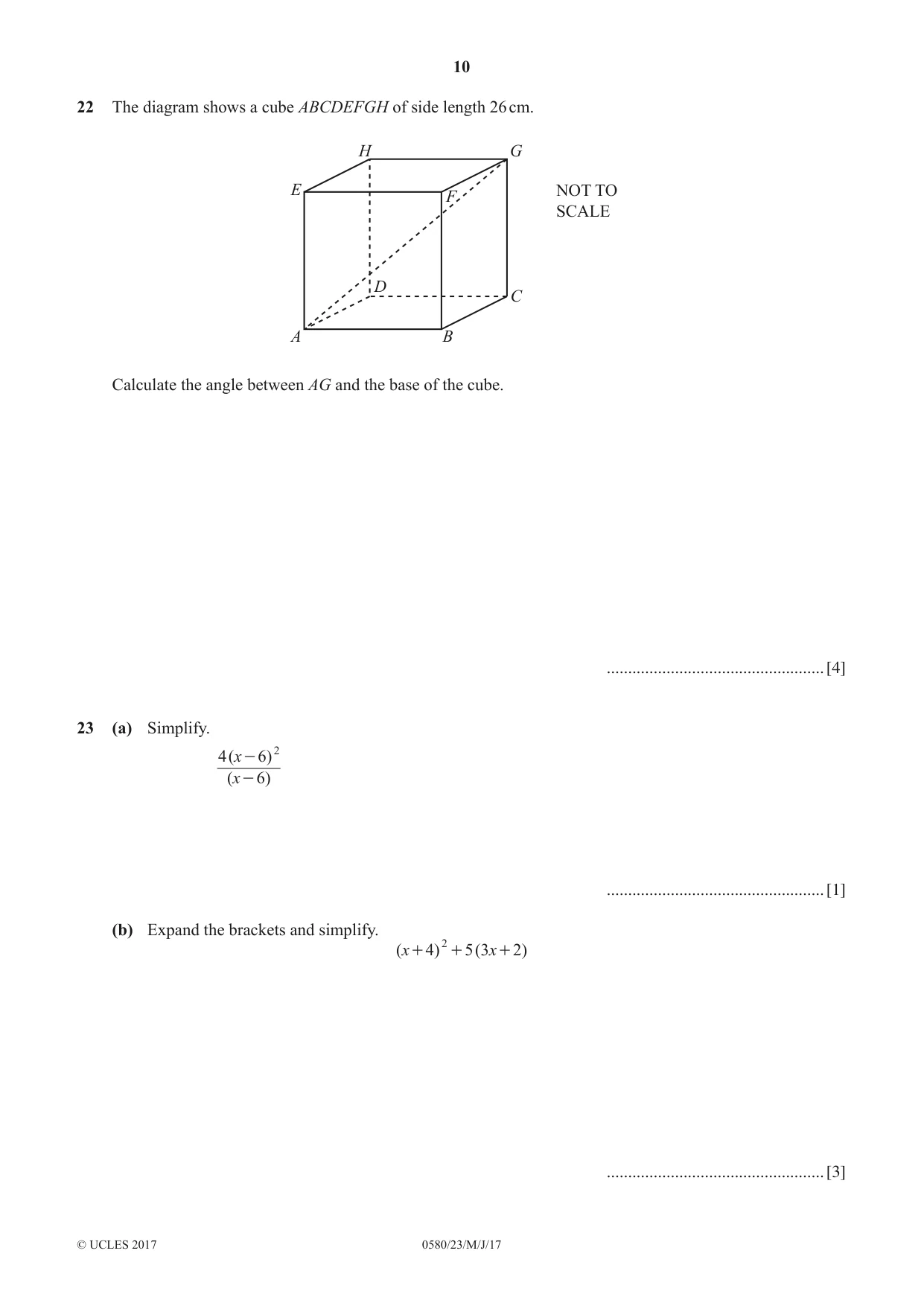 Cambridge IGCSE Mathematics 0580 2017 May/June Paper 2 · Variant 3 question paper, page 10 of 12