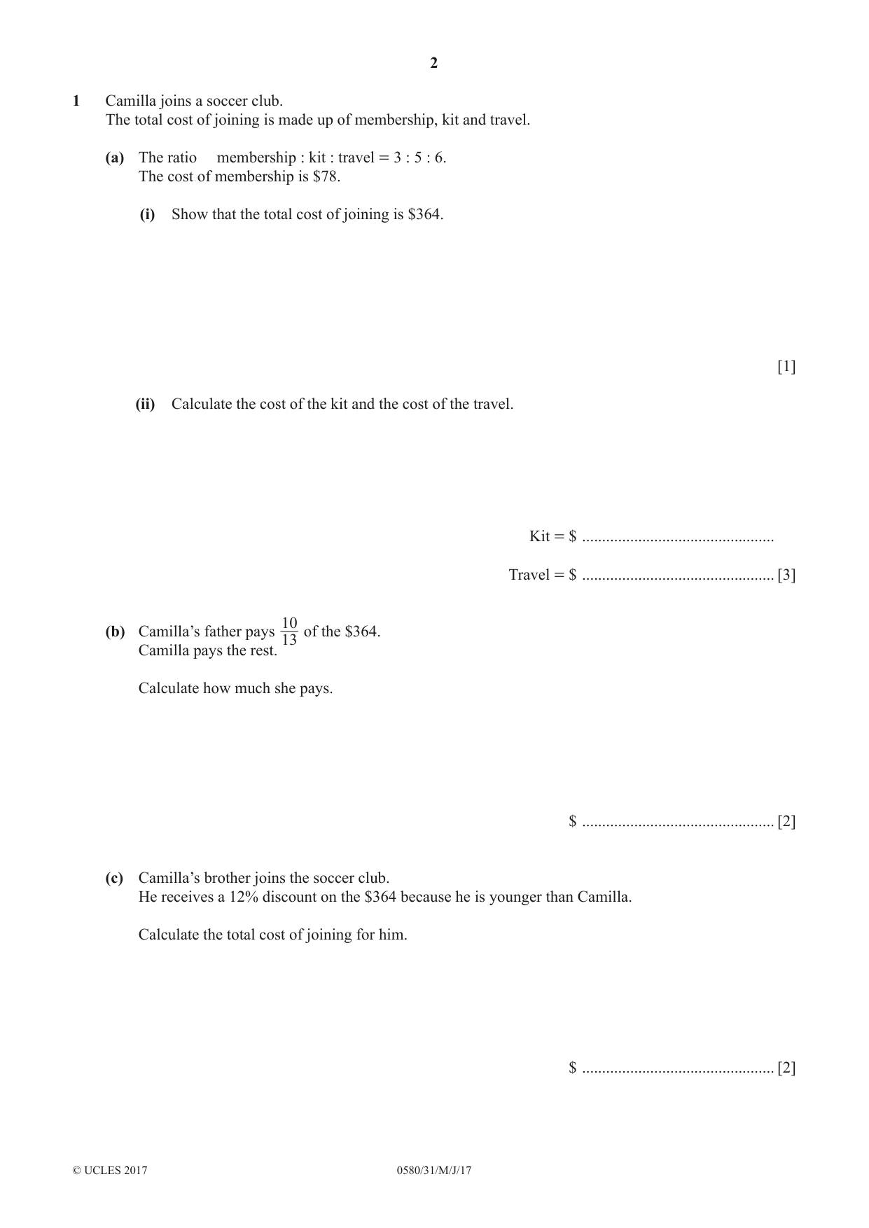 Cambridge IGCSE Mathematics 0580 2017 May/June Paper 3 · Variant 1 question paper, page 2 of 16