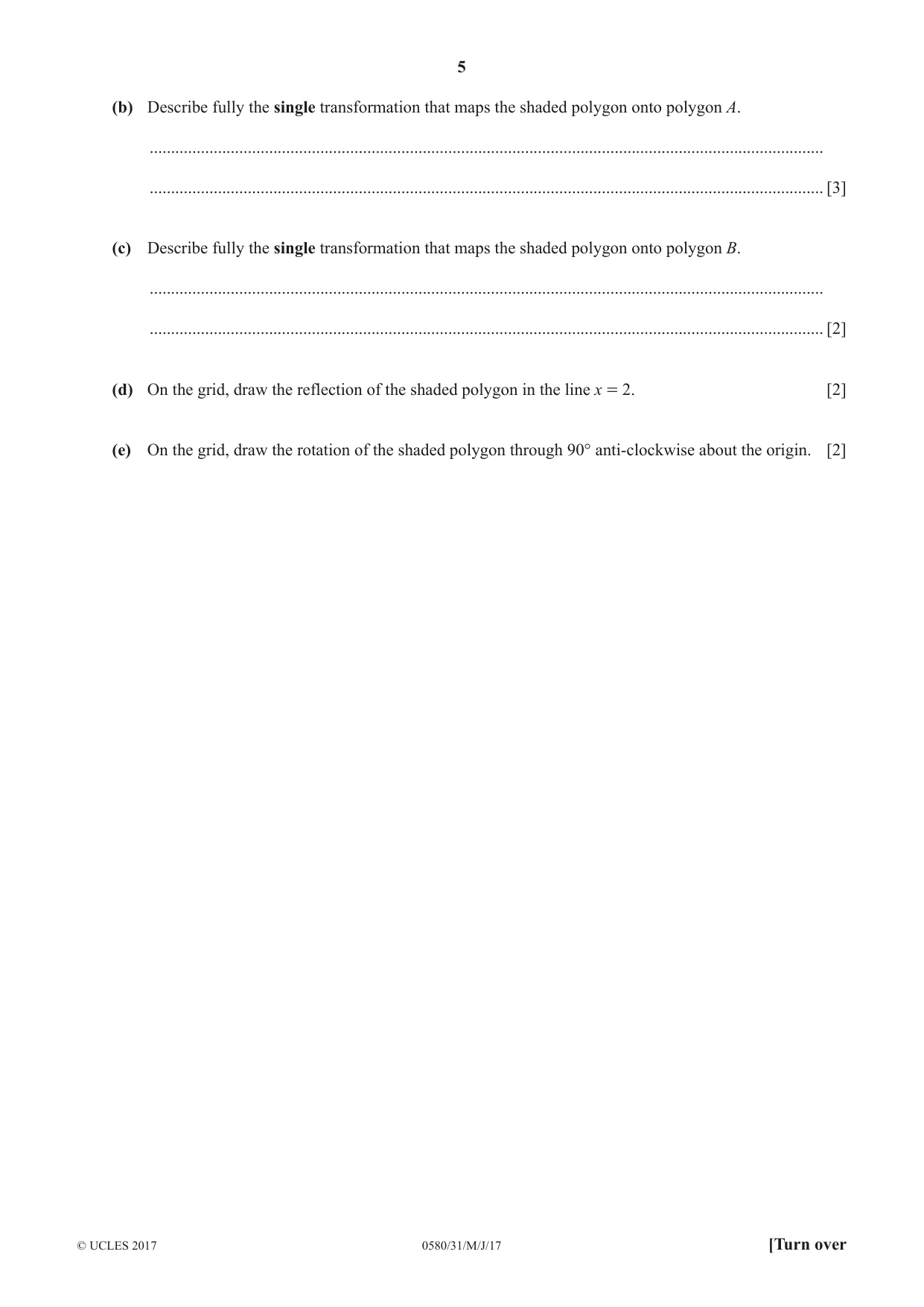 Cambridge IGCSE Mathematics 0580 2017 May/June Paper 3 · Variant 1 question paper, page 5 of 16