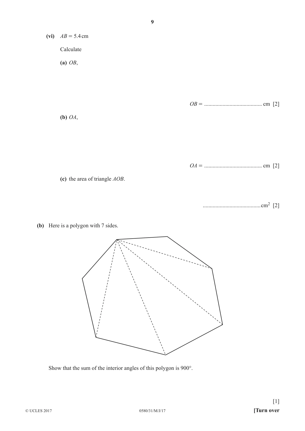 Cambridge IGCSE Mathematics 0580 2017 May/June Paper 3 · Variant 1 question paper, page 9 of 16