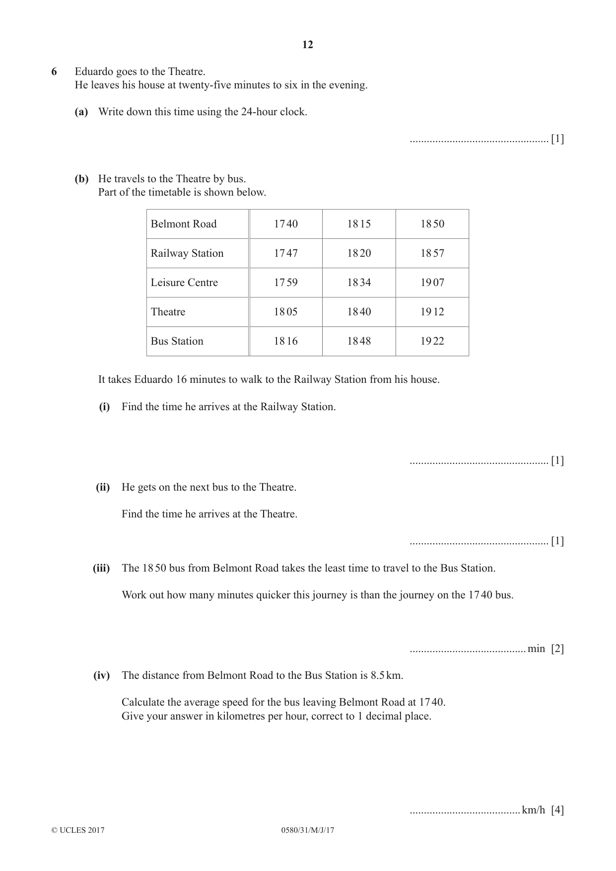 Cambridge IGCSE Mathematics 0580 2017 May/June Paper 3 · Variant 1 question paper, page 12 of 16