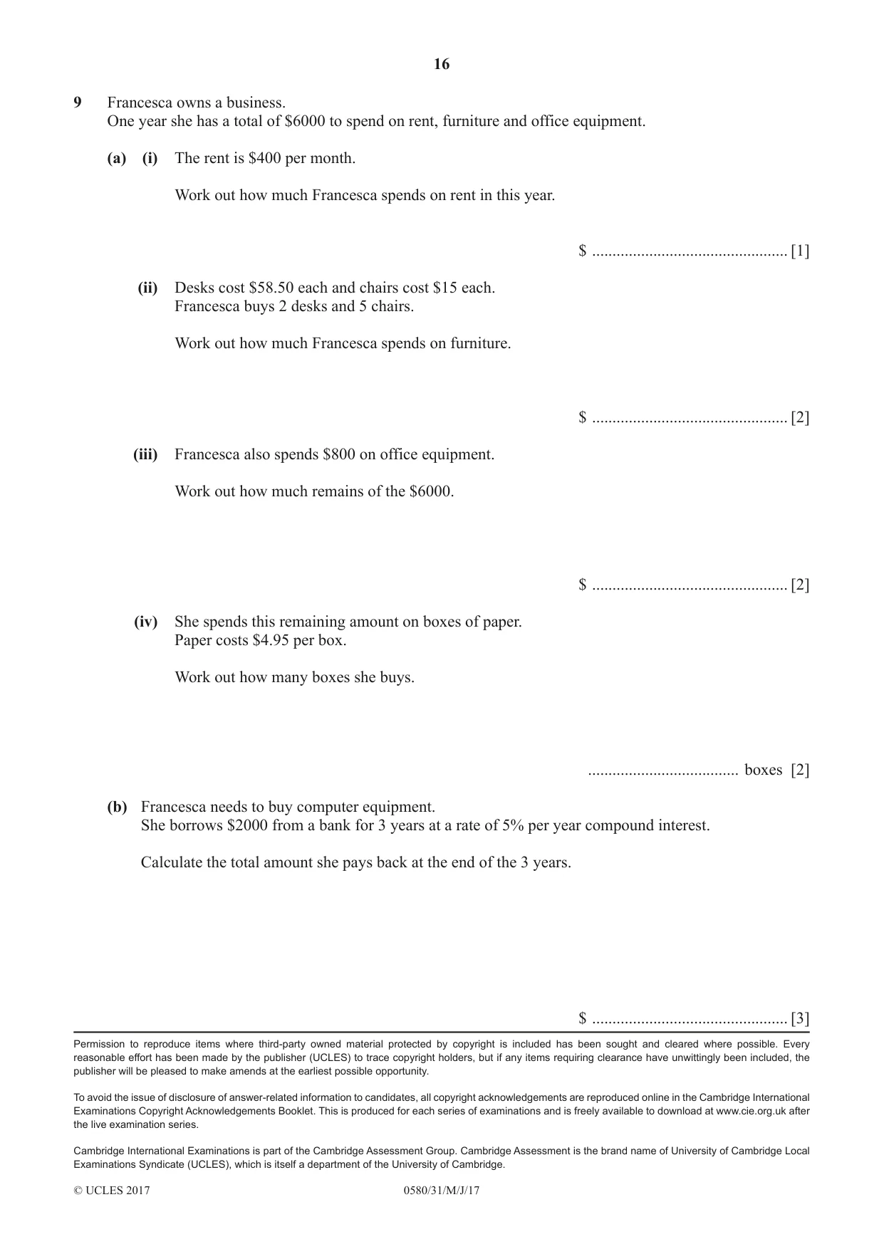Cambridge IGCSE Mathematics 0580 2017 May/June Paper 3 · Variant 1 question paper, page 16 of 16