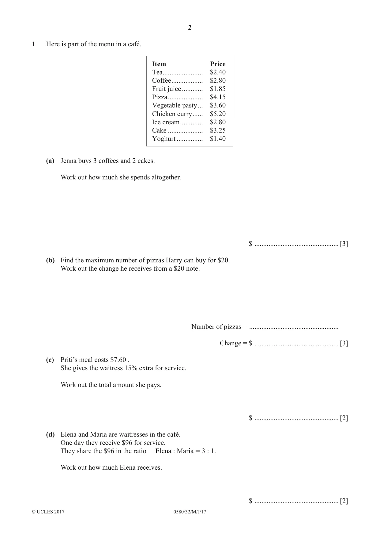 Cambridge IGCSE Mathematics 0580 2017 May/June Paper 3 · Variant 2 question paper, page 2 of 16