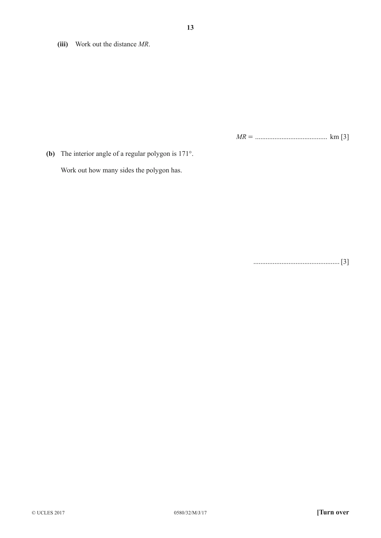 Cambridge IGCSE Mathematics 0580 2017 May/June Paper 3 · Variant 2 question paper, page 13 of 16