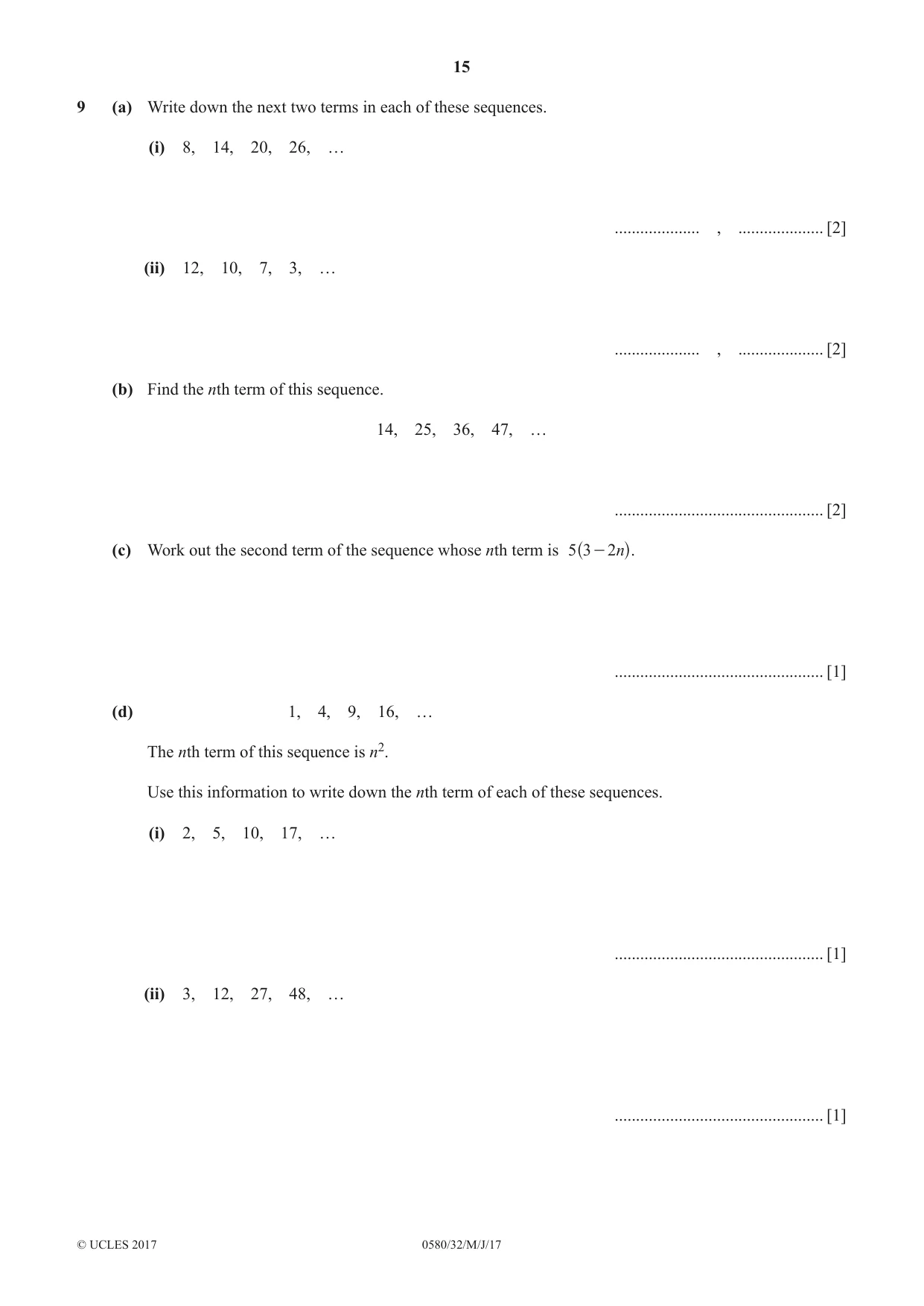 Cambridge IGCSE Mathematics 0580 2017 May/June Paper 3 · Variant 2 question paper, page 15 of 16