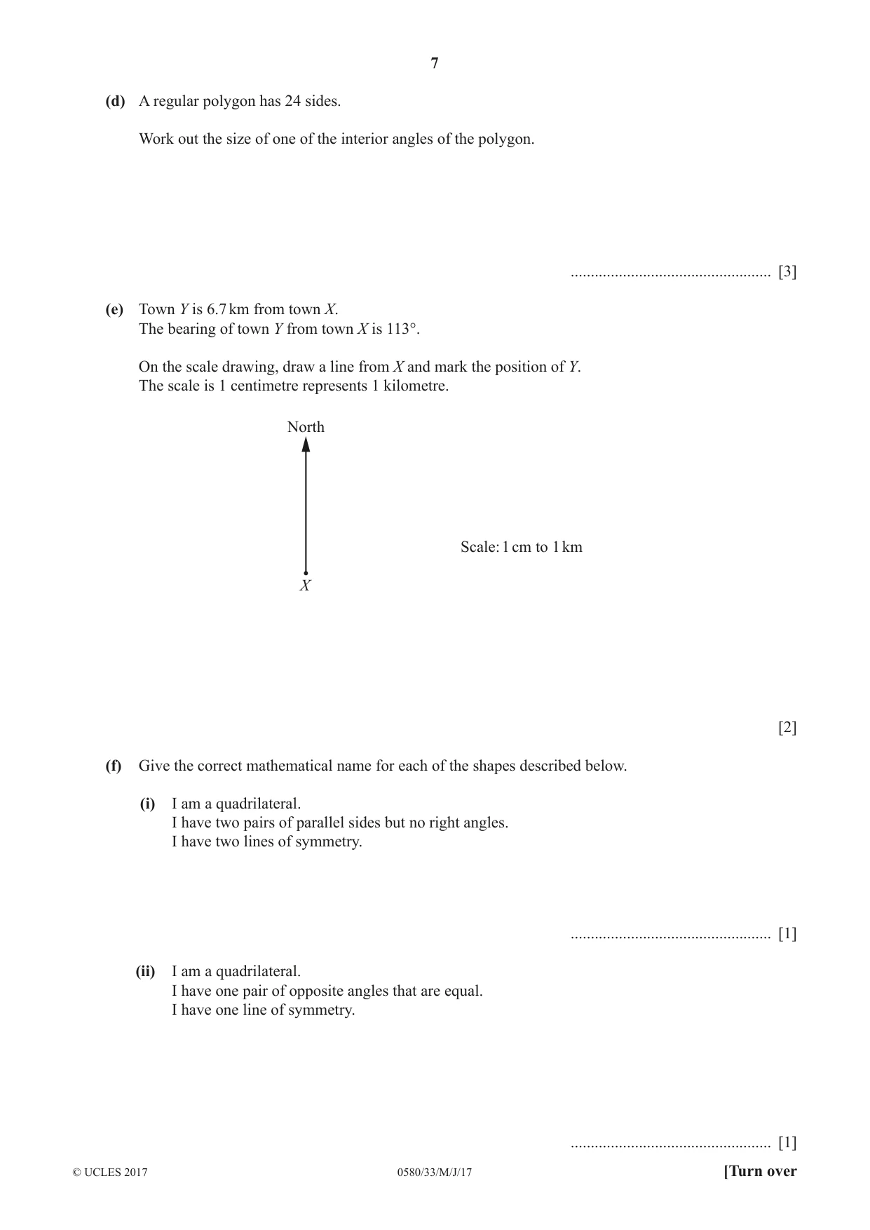 Cambridge IGCSE Mathematics 0580 2017 May/June Paper 3 · Variant 3 question paper, page 7 of 16