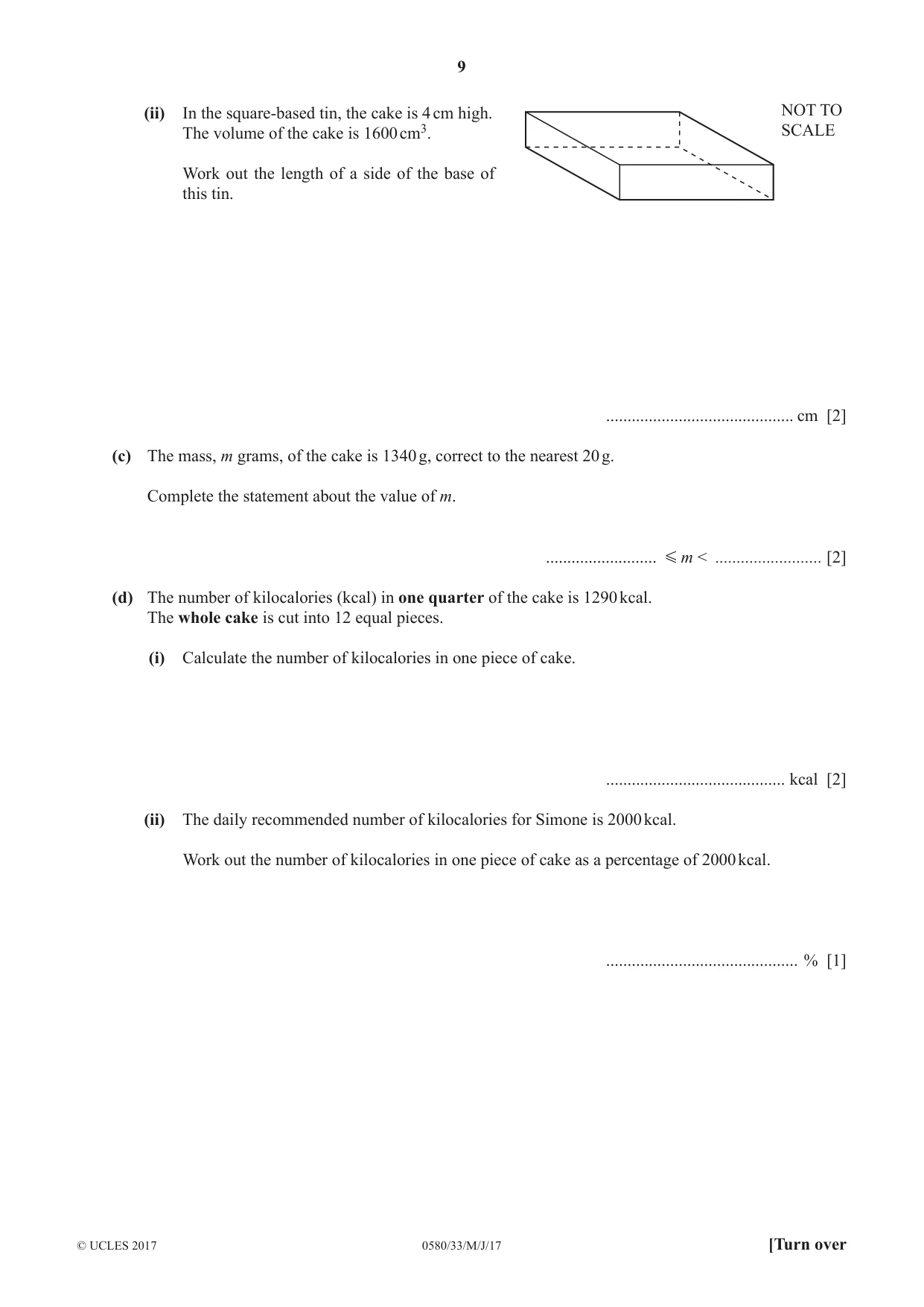Cambridge IGCSE Mathematics 0580 2017 May/June Paper 3 · Variant 3 question paper, page 9 of 16