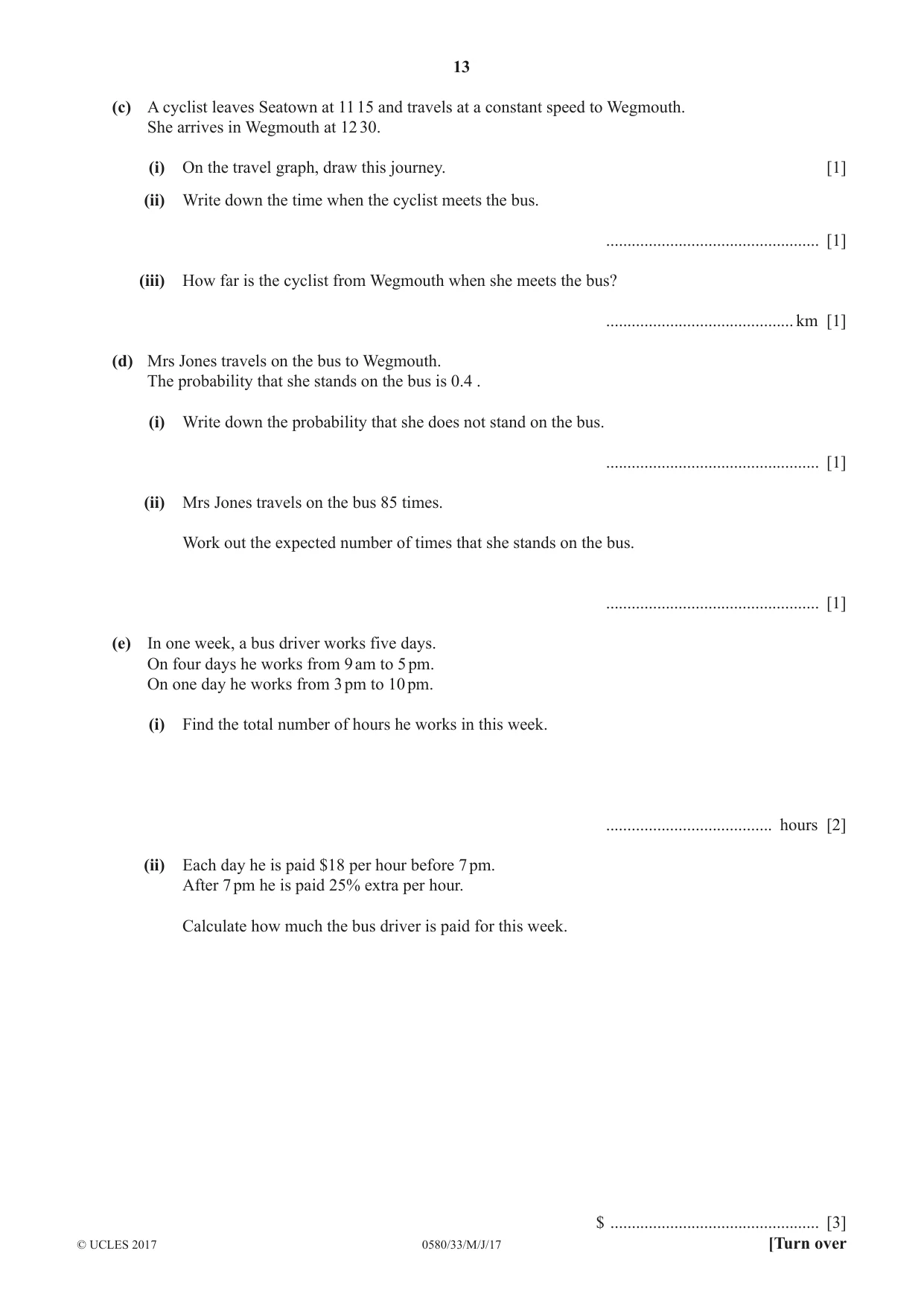 Cambridge IGCSE Mathematics 0580 2017 May/June Paper 3 · Variant 3 question paper, page 13 of 16