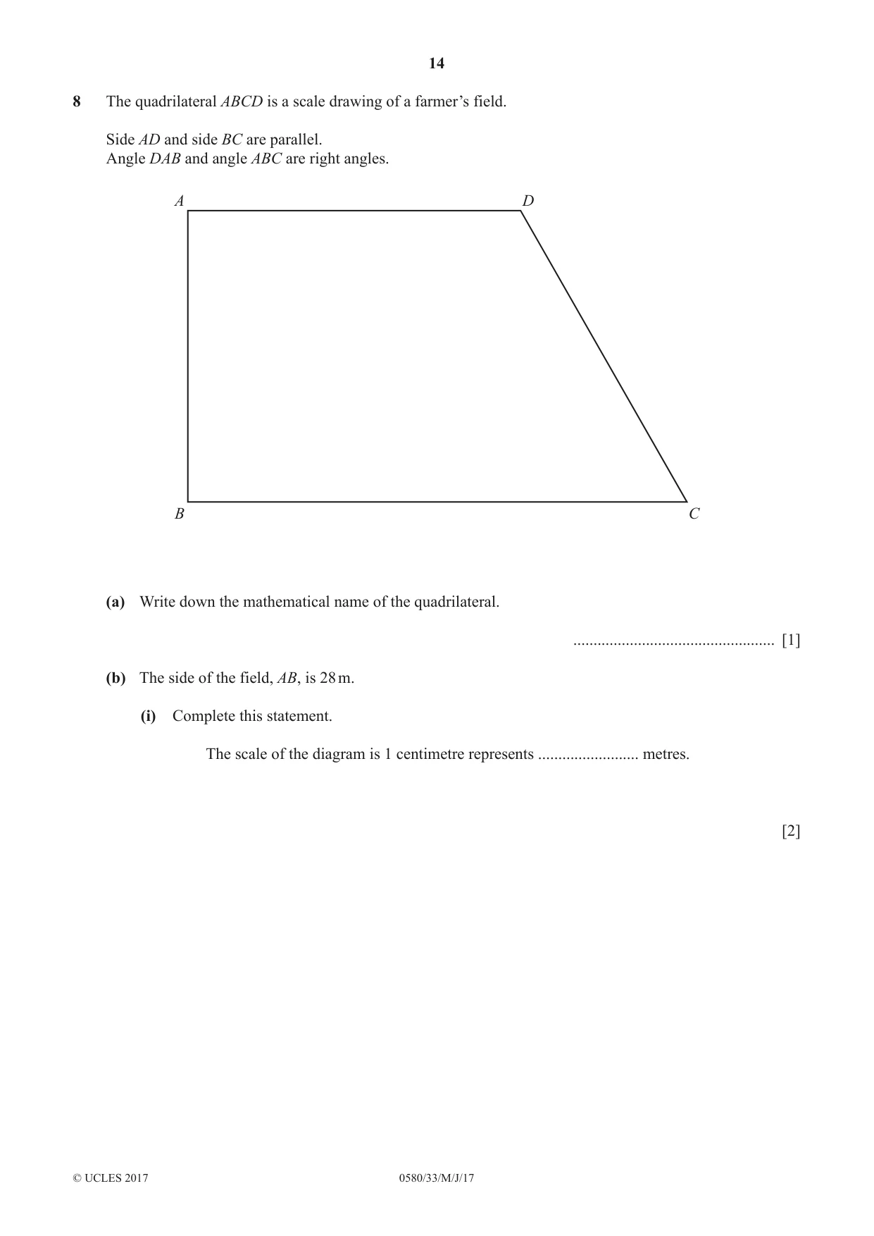 Cambridge IGCSE Mathematics 0580 2017 May/June Paper 3 · Variant 3 question paper, page 14 of 16