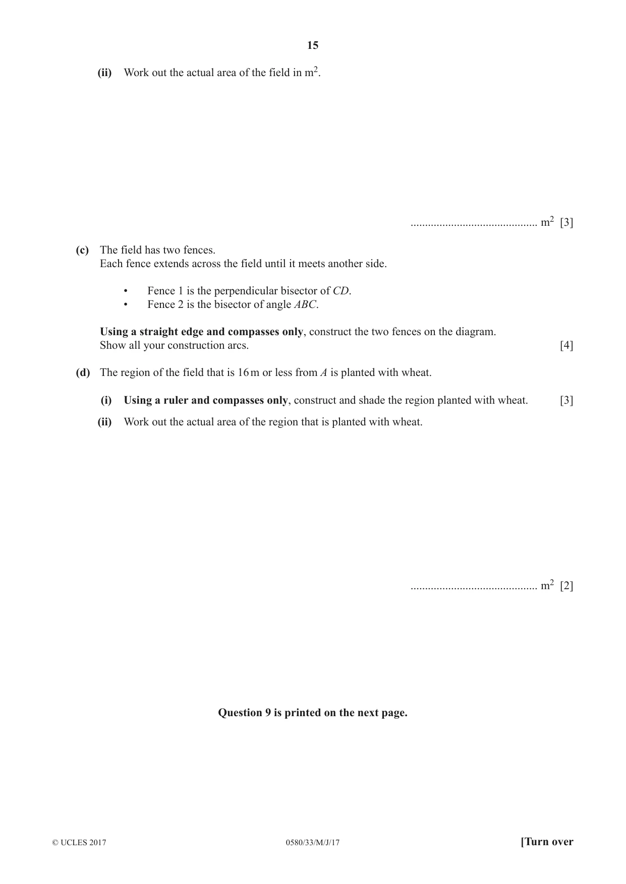 Cambridge IGCSE Mathematics 0580 2017 May/June Paper 3 · Variant 3 question paper, page 15 of 16