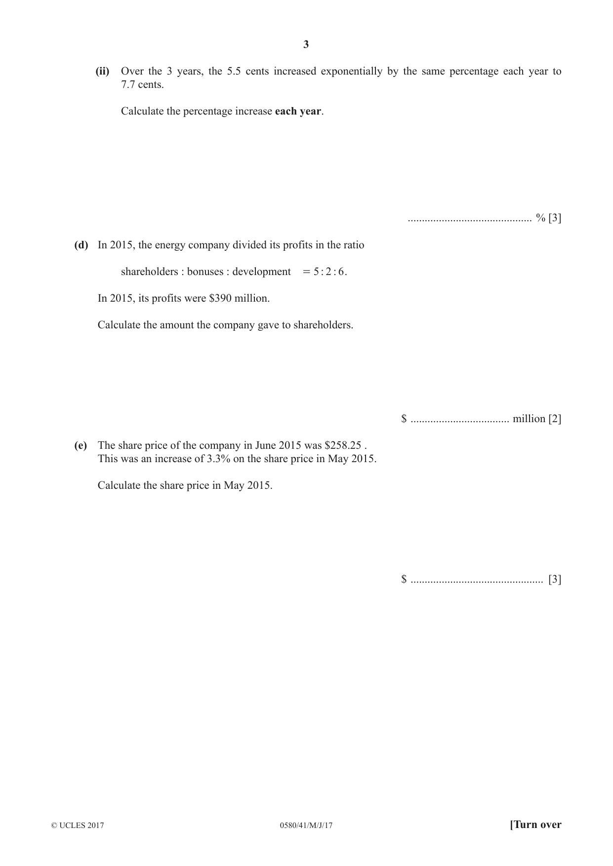 Cambridge IGCSE Mathematics 0580 2017 May/June Paper 4 · Variant 1 question paper, page 3 of 16