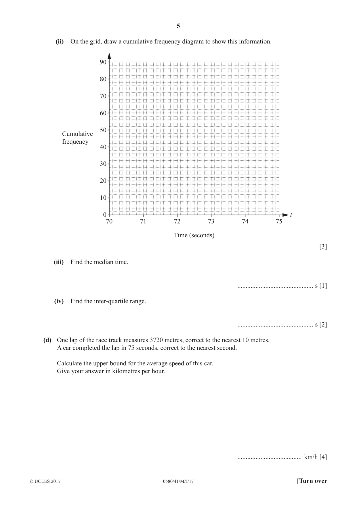 Cambridge IGCSE Mathematics 0580 2017 May/June Paper 4 · Variant 1 question paper, page 5 of 16