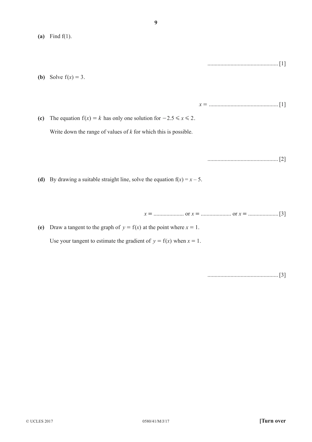 Cambridge IGCSE Mathematics 0580 2017 May/June Paper 4 · Variant 1 question paper, page 9 of 16