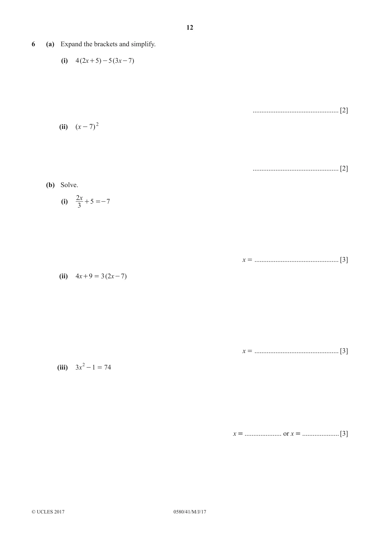 Cambridge IGCSE Mathematics 0580 2017 May/June Paper 4 · Variant 1 question paper, page 12 of 16