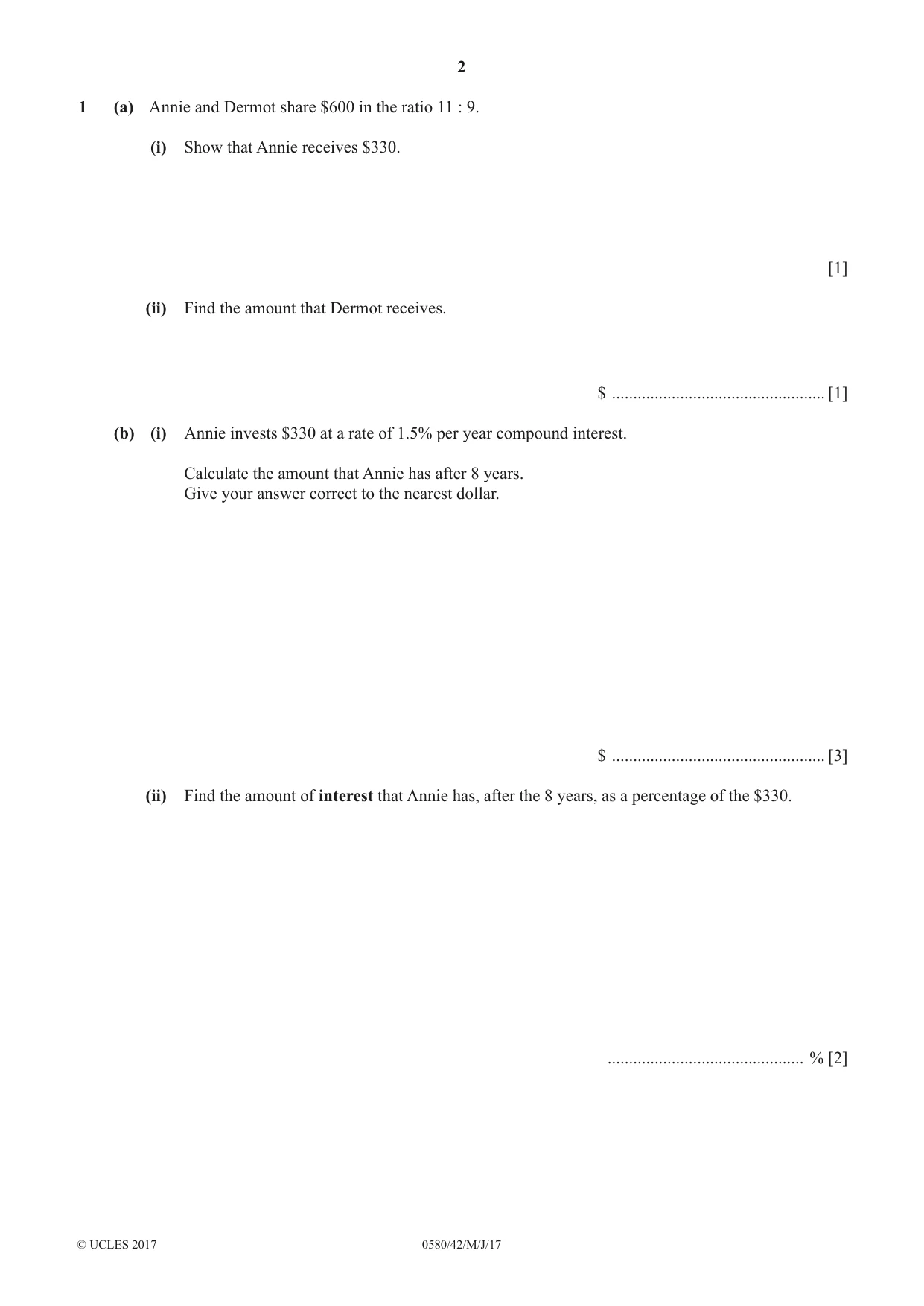 Cambridge IGCSE Mathematics 0580 2017 May/June Paper 4 · Variant 2 question paper, page 2 of 20