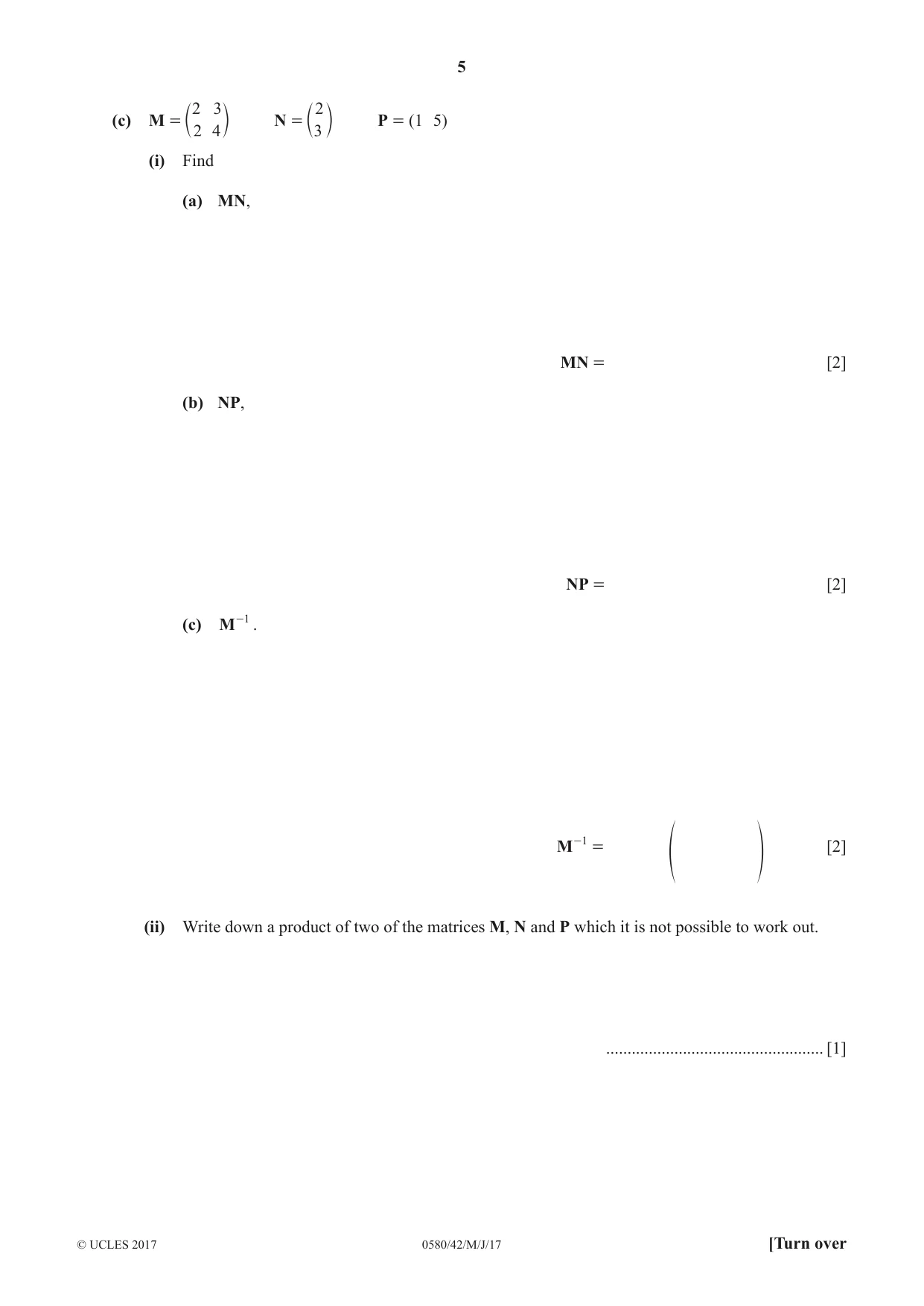 Cambridge IGCSE Mathematics 0580 2017 May/June Paper 4 · Variant 2 question paper, page 5 of 20
