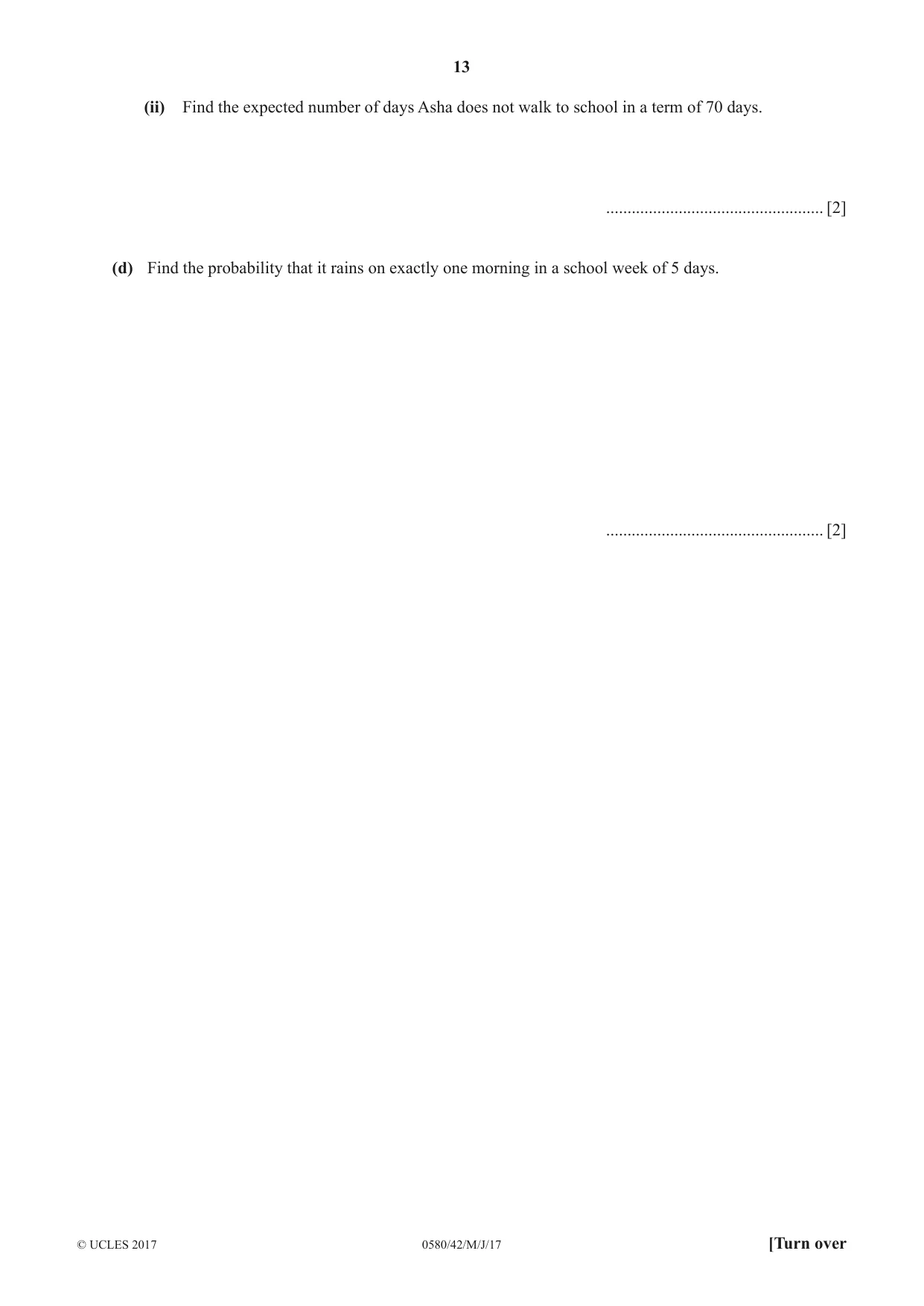 Cambridge IGCSE Mathematics 0580 2017 May/June Paper 4 · Variant 2 question paper, page 13 of 20