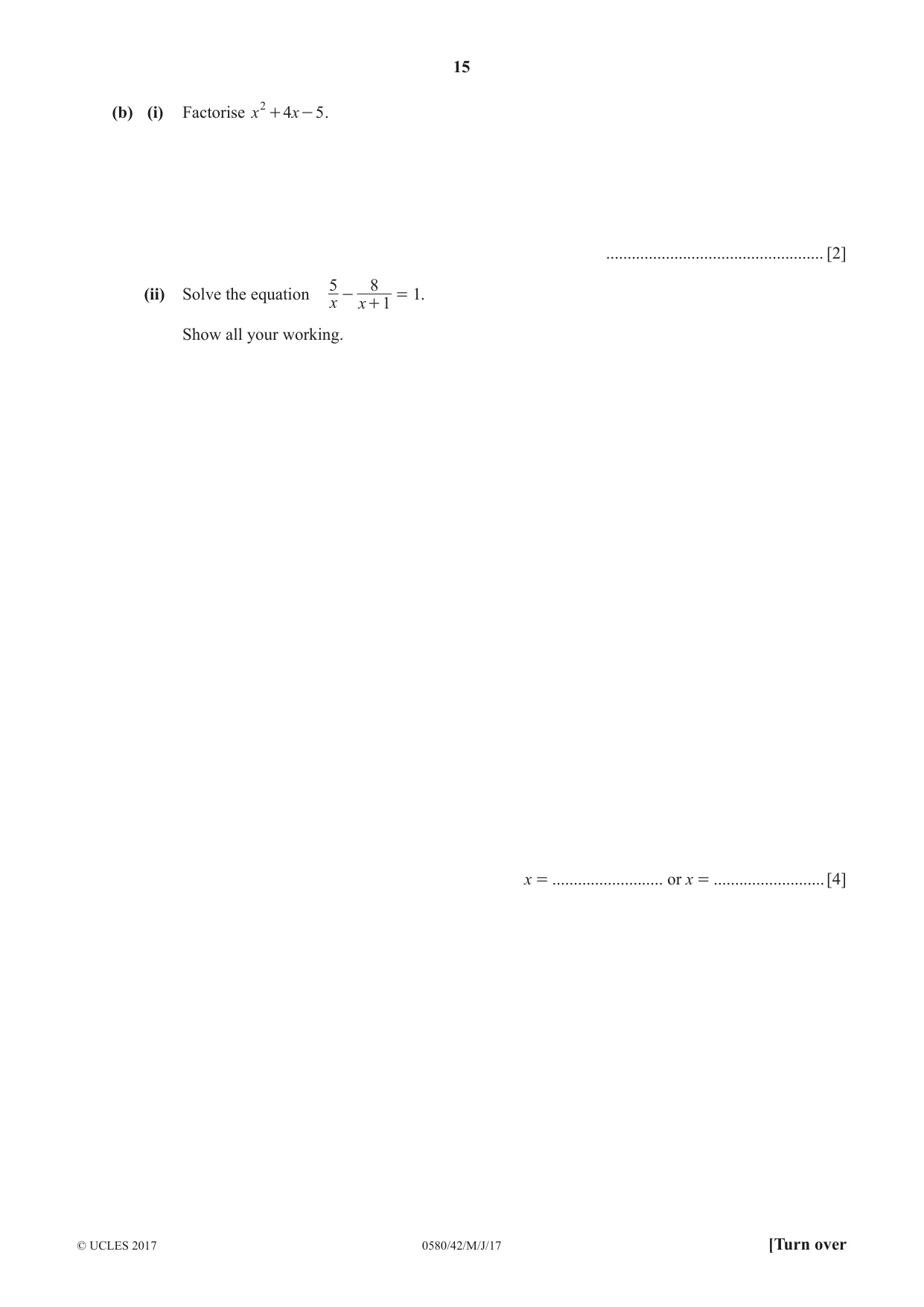 Cambridge IGCSE Mathematics 0580 2017 May/June Paper 4 · Variant 2 question paper, page 15 of 20
