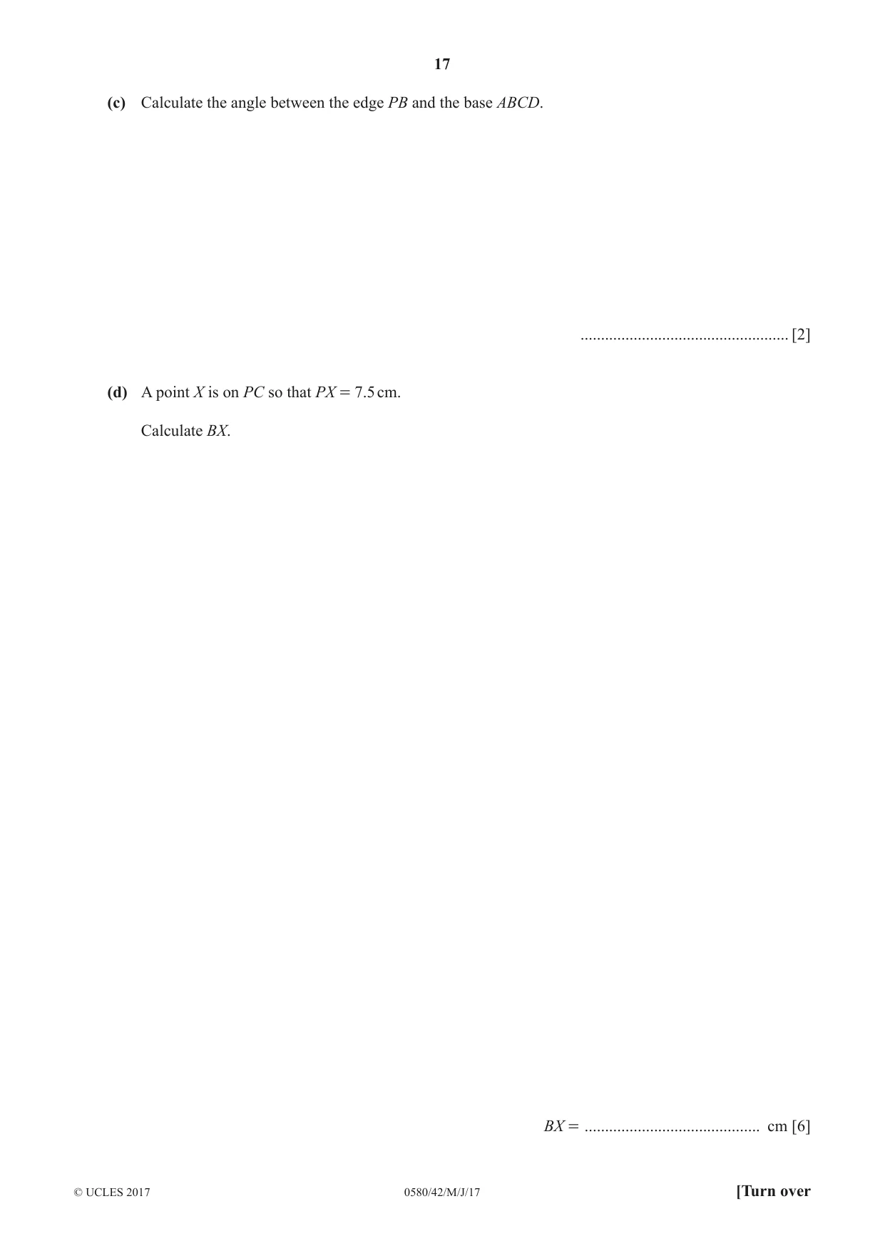 Cambridge IGCSE Mathematics 0580 2017 May/June Paper 4 · Variant 2 question paper, page 17 of 20