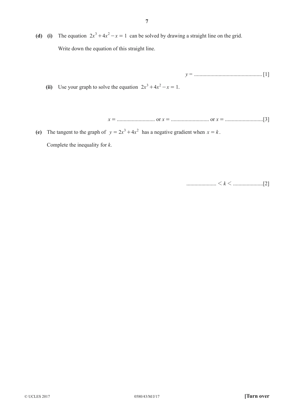 Cambridge IGCSE Mathematics 0580 2017 May/June Paper 4 · Variant 3 question paper, page 7 of 20
