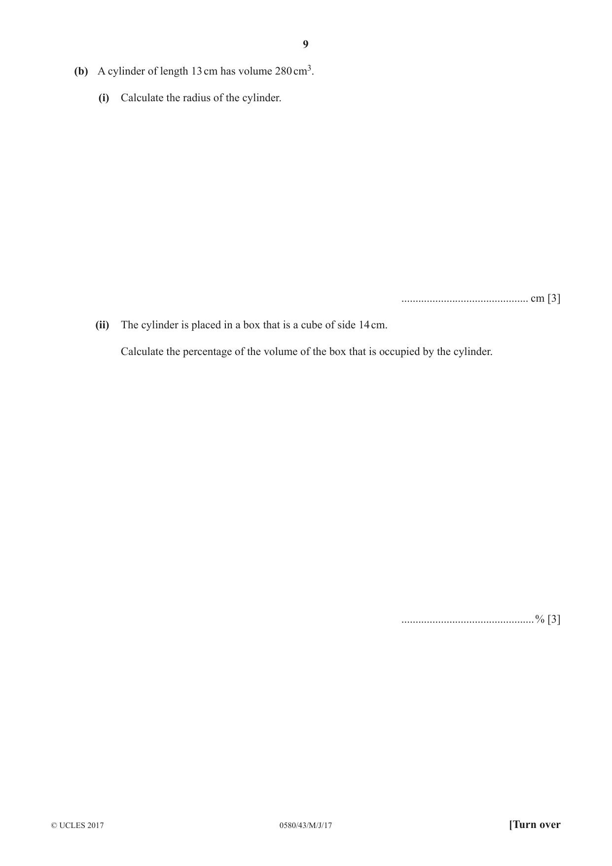 Cambridge IGCSE Mathematics 0580 2017 May/June Paper 4 · Variant 3 question paper, page 9 of 20