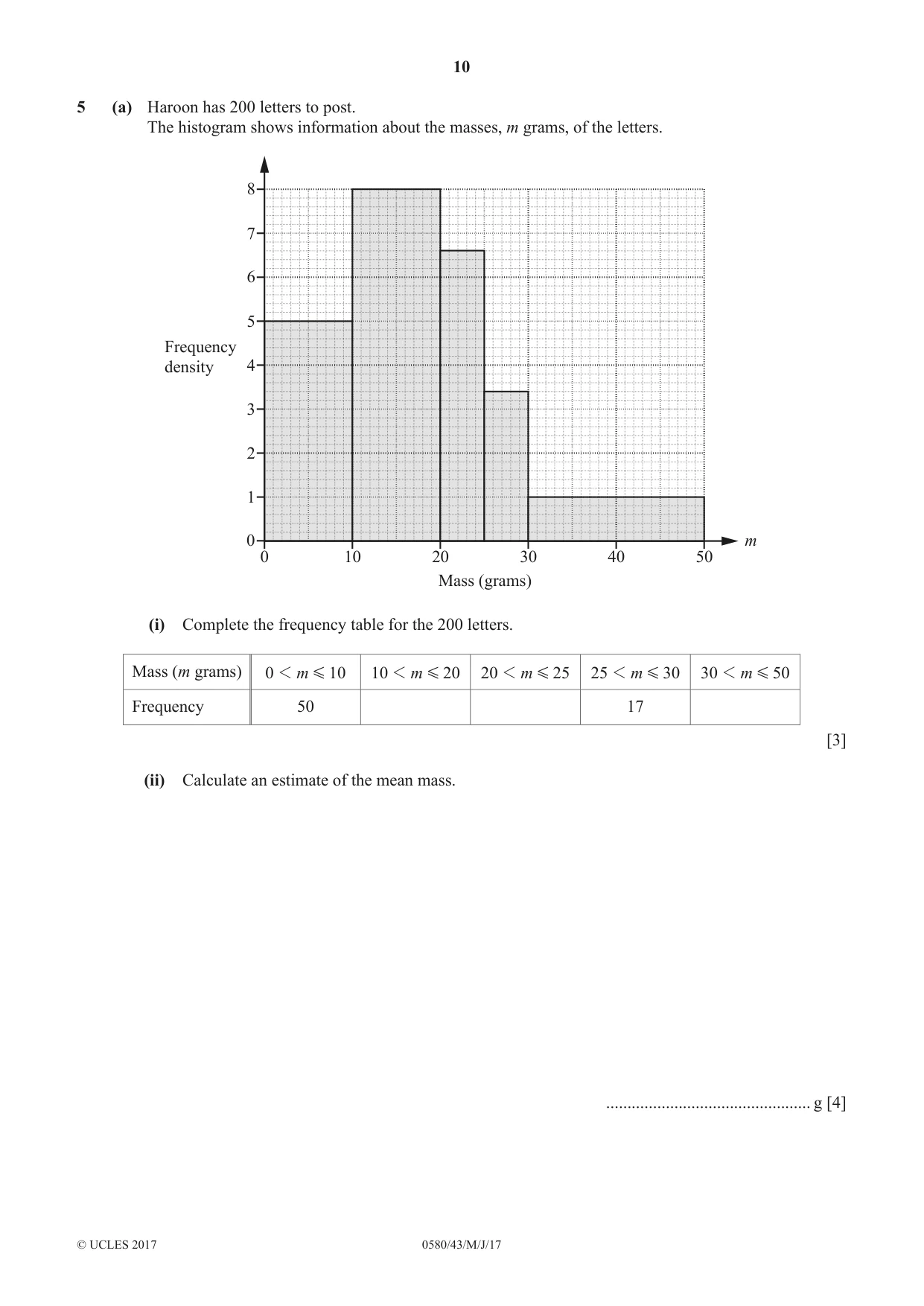 Cambridge IGCSE Mathematics 0580 2017 May/June Paper 4 · Variant 3 question paper, page 10 of 20